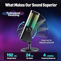 Vista 2 de VCOM - Micrófono USB para PC, micrófono RGB para juegos con botón de silencio, control de ganancia, conector de auriculares de monitoreo de 3.5 mm