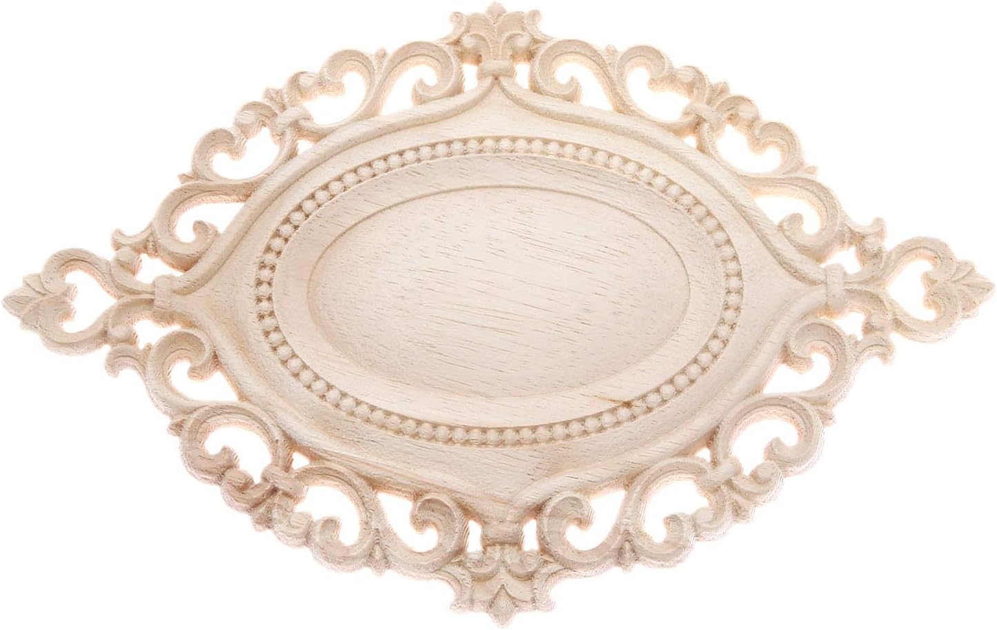 MUXSAM 1-Pack Solid Wood Carved Applique Oval Frame Hollowed Corner Onlay Decal Unpainted European Vintage Wood Carving Decor for Ceiling Wall Bed Door Cabinet Furniture Decoration 22x14.5cm