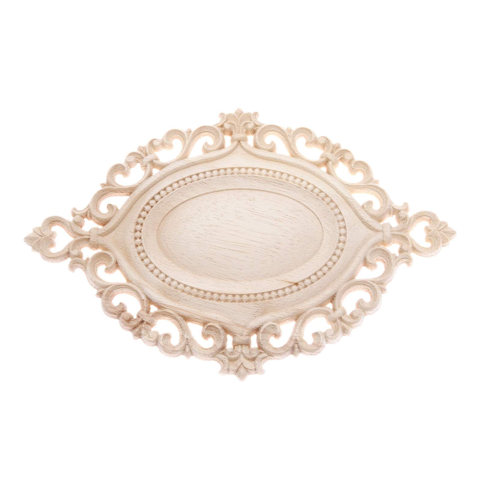 MUXSAM1Pc Solid Wood Carved Oval Frame Hollowed Corner Onlay Applique Unpainted Furniture Door Central Decorative 22x14.5cm