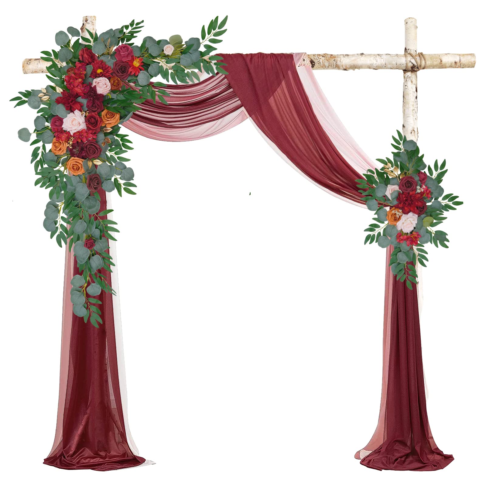 BMQDSM Deluxe Arch Flowers with Drapes (Set of 5) Wedding Decor and Wedding Arch Draping Artificial Flower Arrangements Wedding Decorations for Reception Wedding (Red)