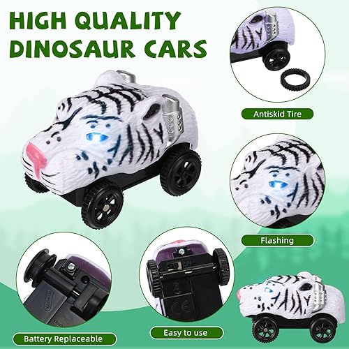Miniatura 3 de Skylety Paquete de 6 piezas de repuesto de pista de carreras de dinosaurios con luces LED, funciona con pilas, accesorios de autos de dinosaurio que
