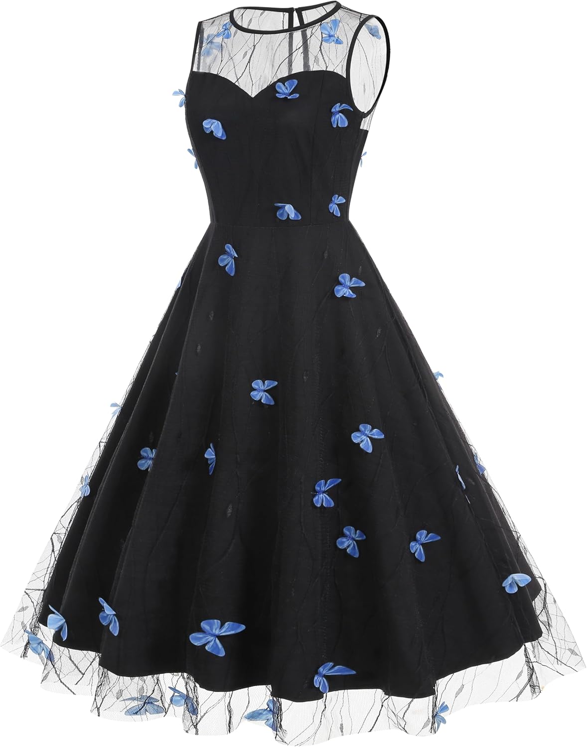Black Butterfly Dress for Women Blue Butterfly Dress Prom Tulle Dress Short Illusion Sheer Mesh Homecoming Dress Halloween Cocktail Dress Dance A Line Tea Party Formal Evening Gown Black Butterfly XL