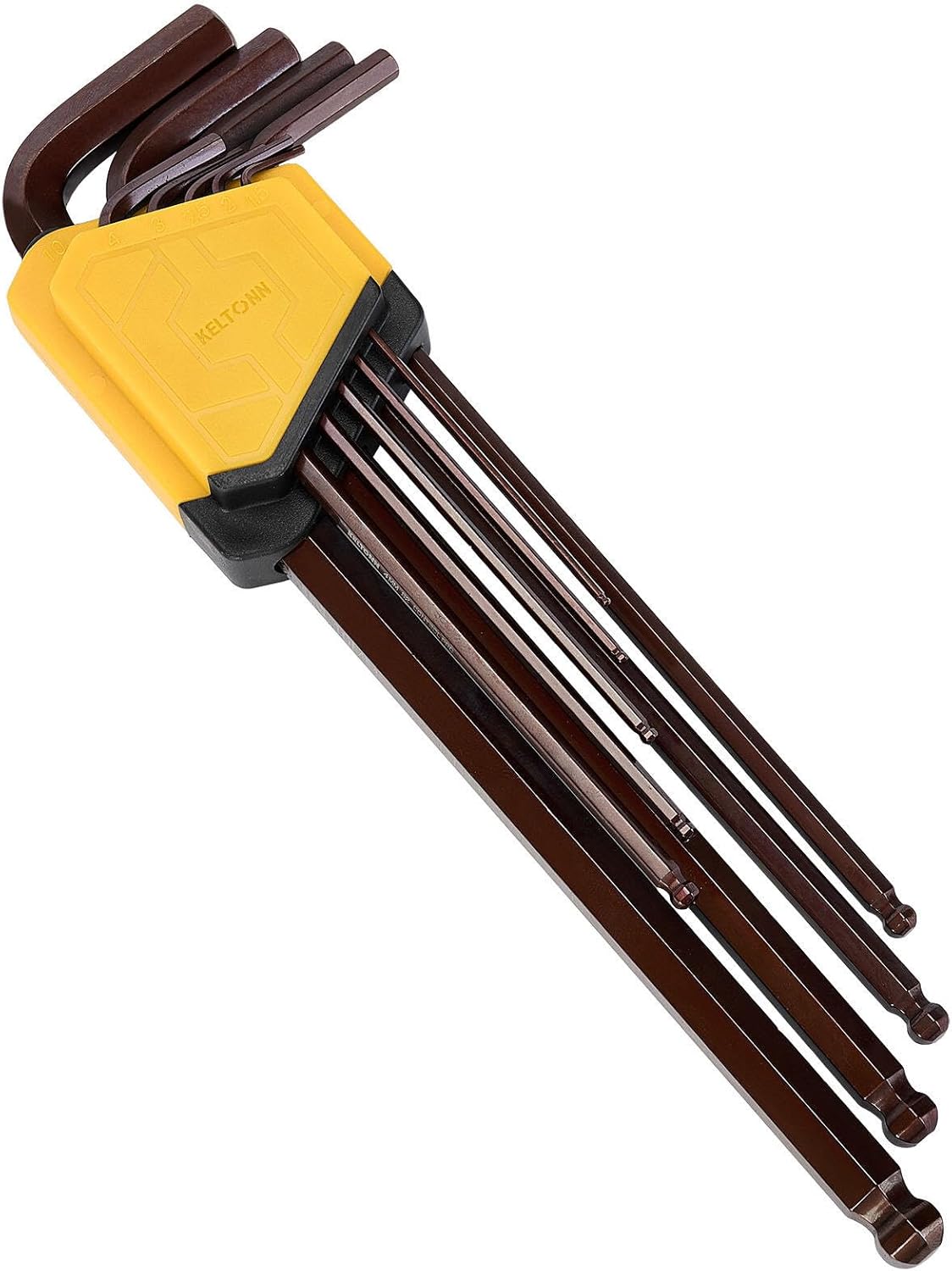Extra Long Allen Wrench Ball End S2 Steel – 9PCS Metric Hex Key Set, S2 Alloy, 1.5–10mm, 9in, Bronze Finish, for Deep Space Work, Auto Repairs, Workshop Use