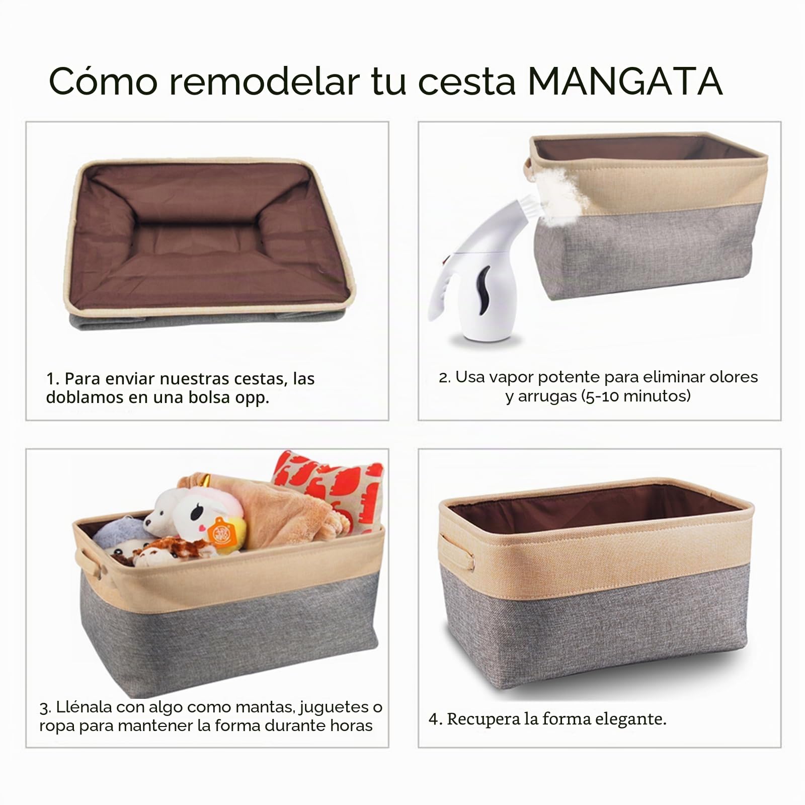 Mangata Juego de 4 cajas de almacenamiento XXL, canastas de almacenamiento de tela de lona con asas para armarios, armarios, estantes, baño, ropa, juguetes, toallas (50 x 40 x 30 cm, gris blanco)