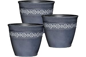 Classic Home and Garden Corinthian Round Resin Flower Planter Pots in Storm Blue (3-Pack)