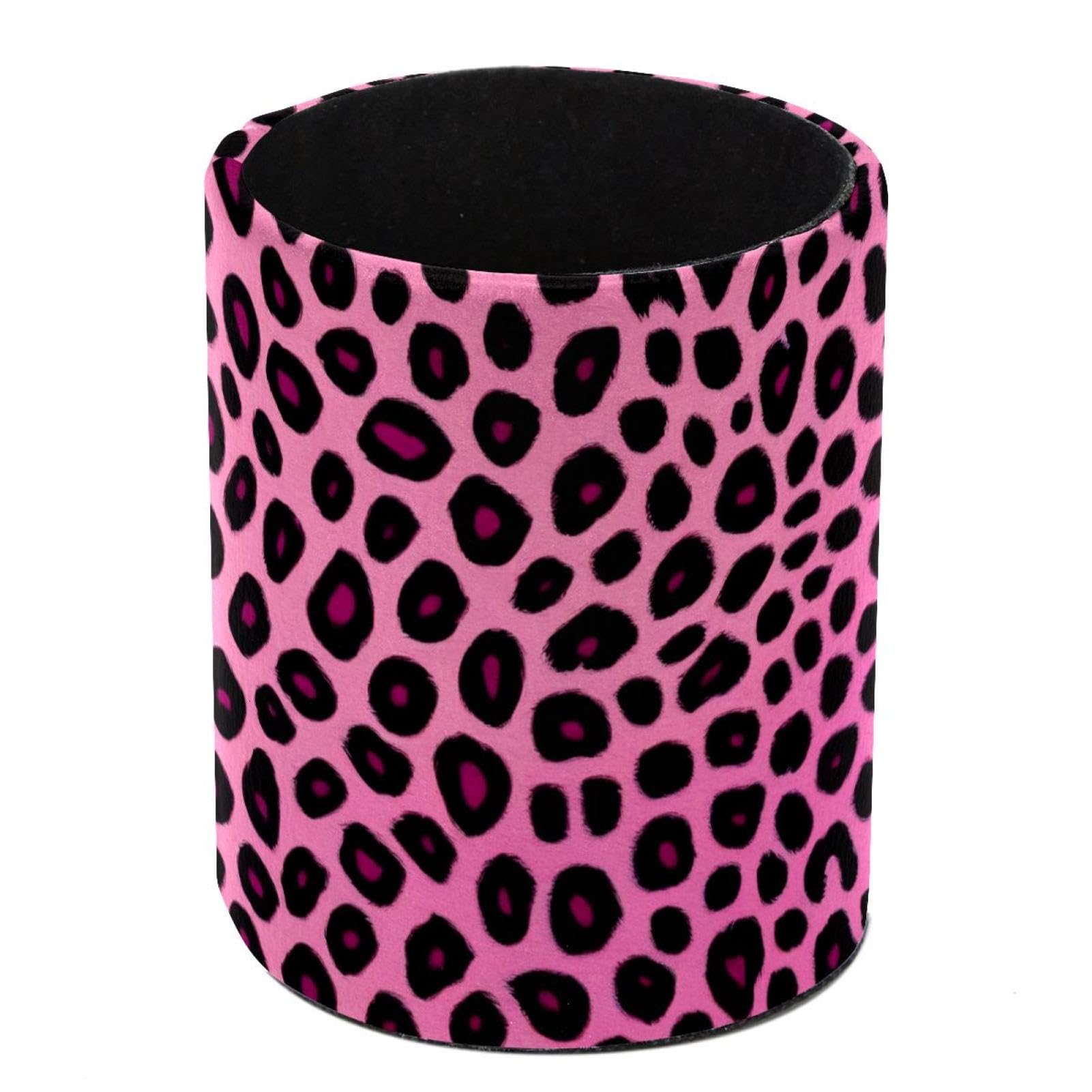 HEOEH Pink Leopard Pen Holder for Desk, PU Leather Pencil Holder Pen Cup Marker Holder Makeup Brush Holders, Desk Accessories & Workspace Organizers for Home, Office