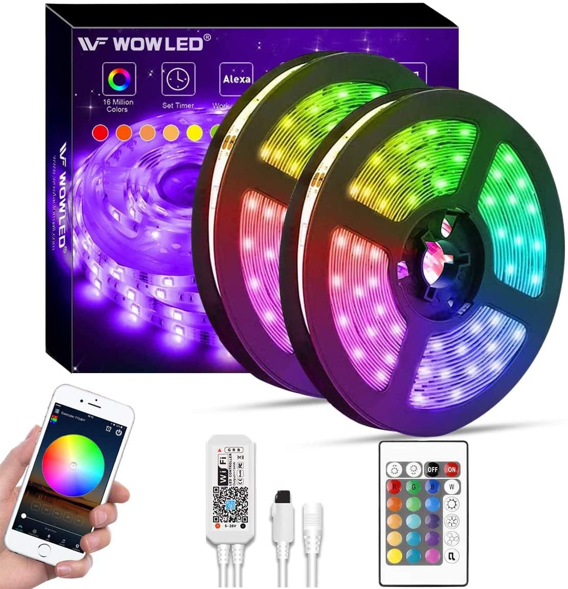 WOWLED Smart WiFi LED Strips Lights, 10m Alexa LED Strip SMD 5050 RGB Waterproof 300leds, Compatible with Alexa, Google Home, IFTTT, WiFi Smart Phone Wireless Controller for Smart Home Decor