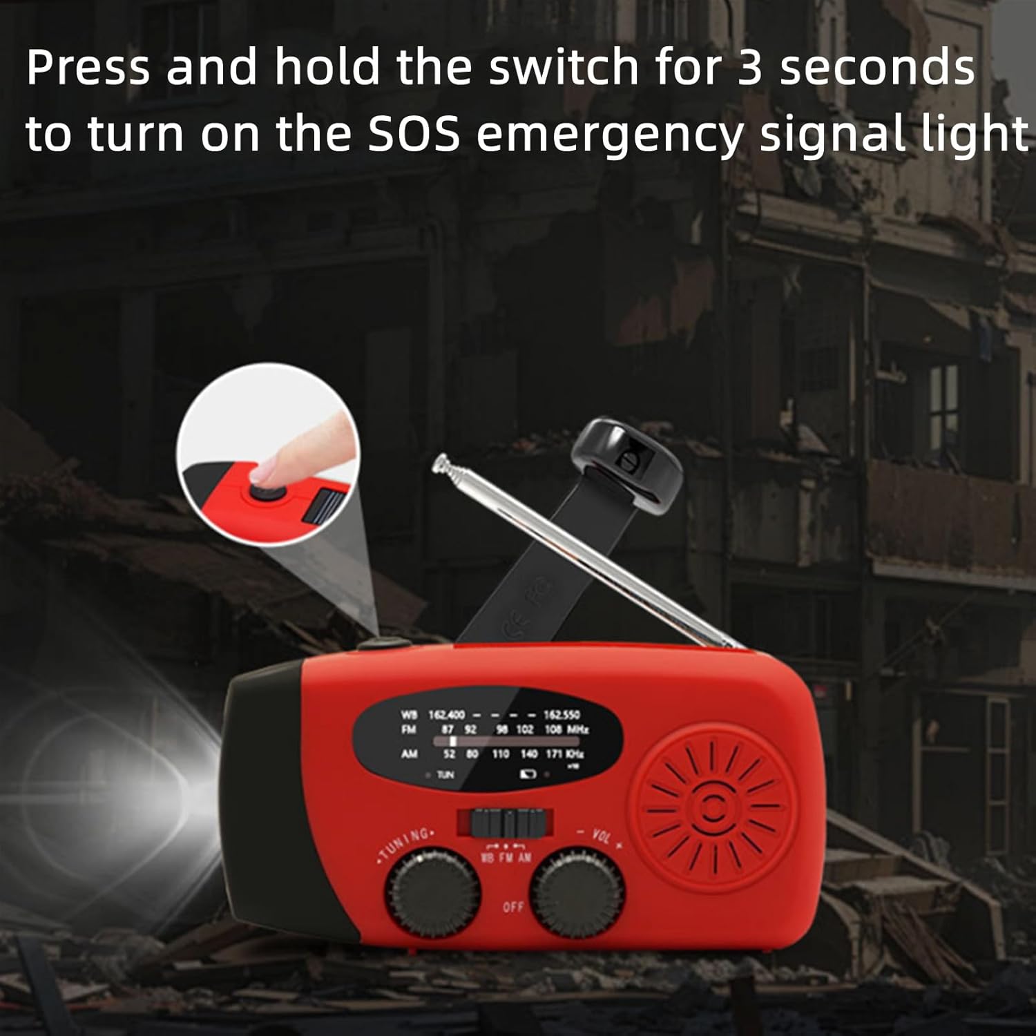 Crank Radio Solar Charging with Flashlight and Power Bank, Emergency Radio: Solar Hand Crank & NOAA Weather Alerts, for Home Outdoor Hurricane Survival, for Emergency Kits (Blue)