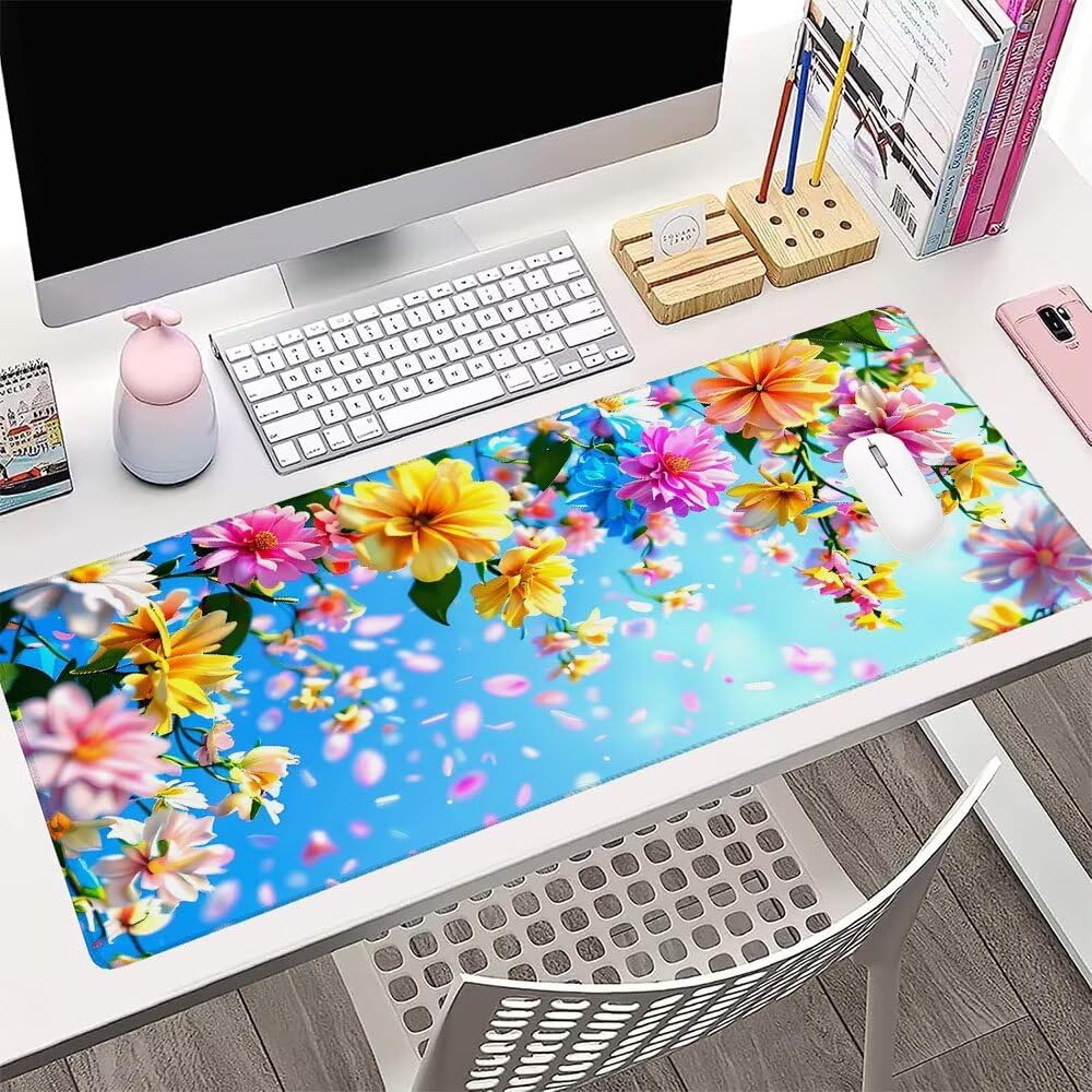 Generico Alfombrilla de Mouse para Juegos, Blu, XXL, Antideslizante, Impermeable, Diseño de Fiore, Extendido, Grande, 1200x600x3mm, para PC, Laptop, Ufficio, Famiglia d-778