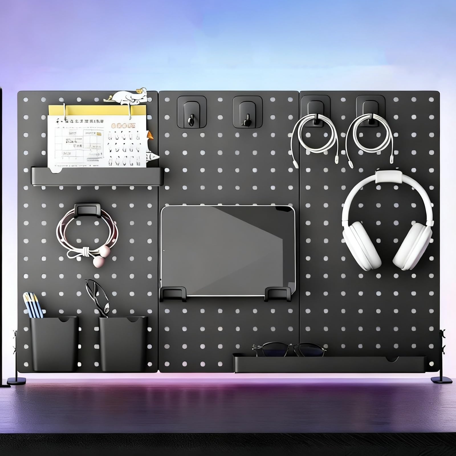 Organiseur de bureau pegboard panneau de rangement mural noir avec accessoires maison