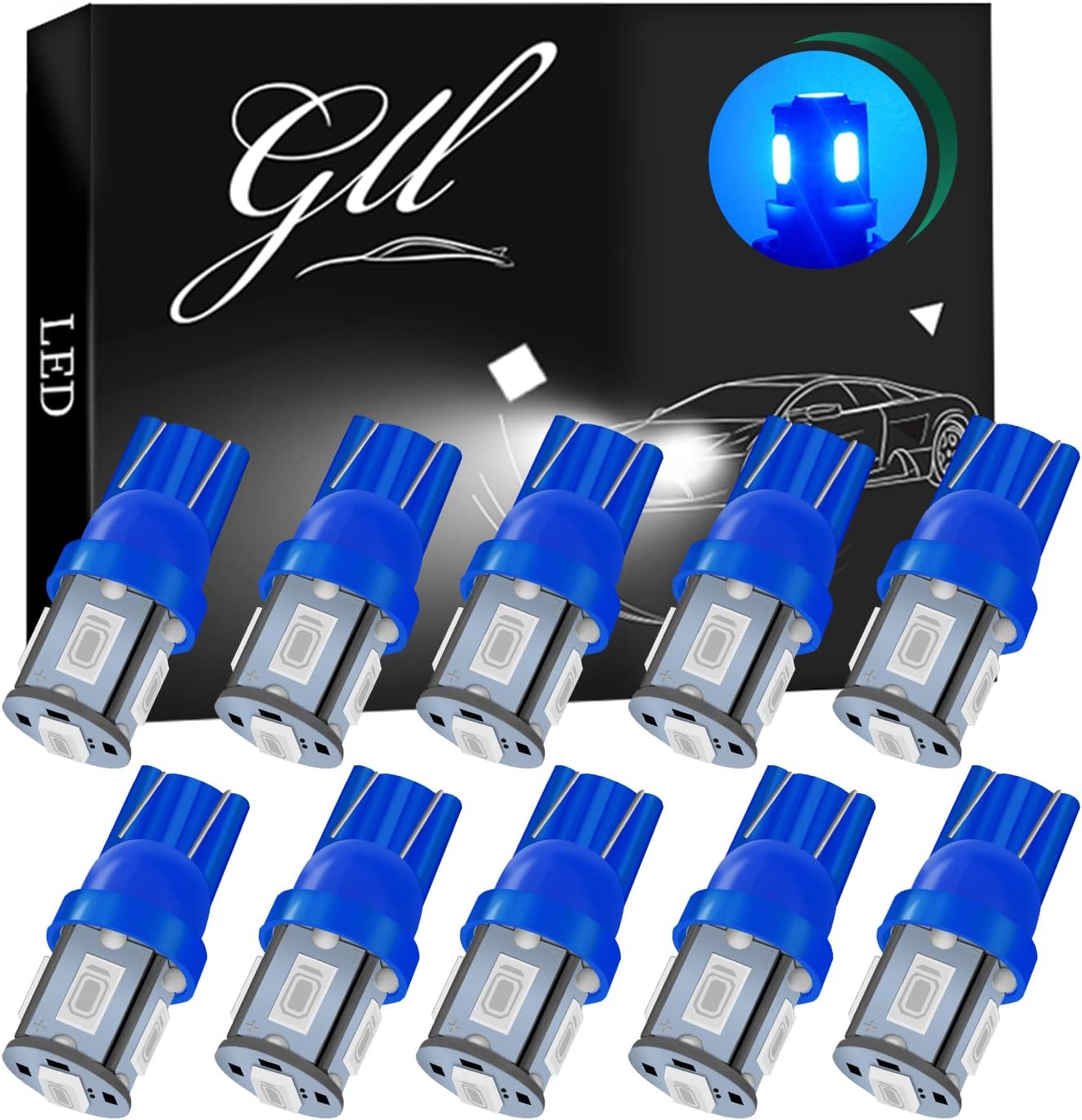 W5W Bulbs, 501 LED Bulbs Blue T10 LED Bulbs 5630 5SMD T10 Capless LED Bulbs Wedge T10 Car Bulbs for Car Number Plate Lights, Dome Lights, Side Lights, Dashboard Lights