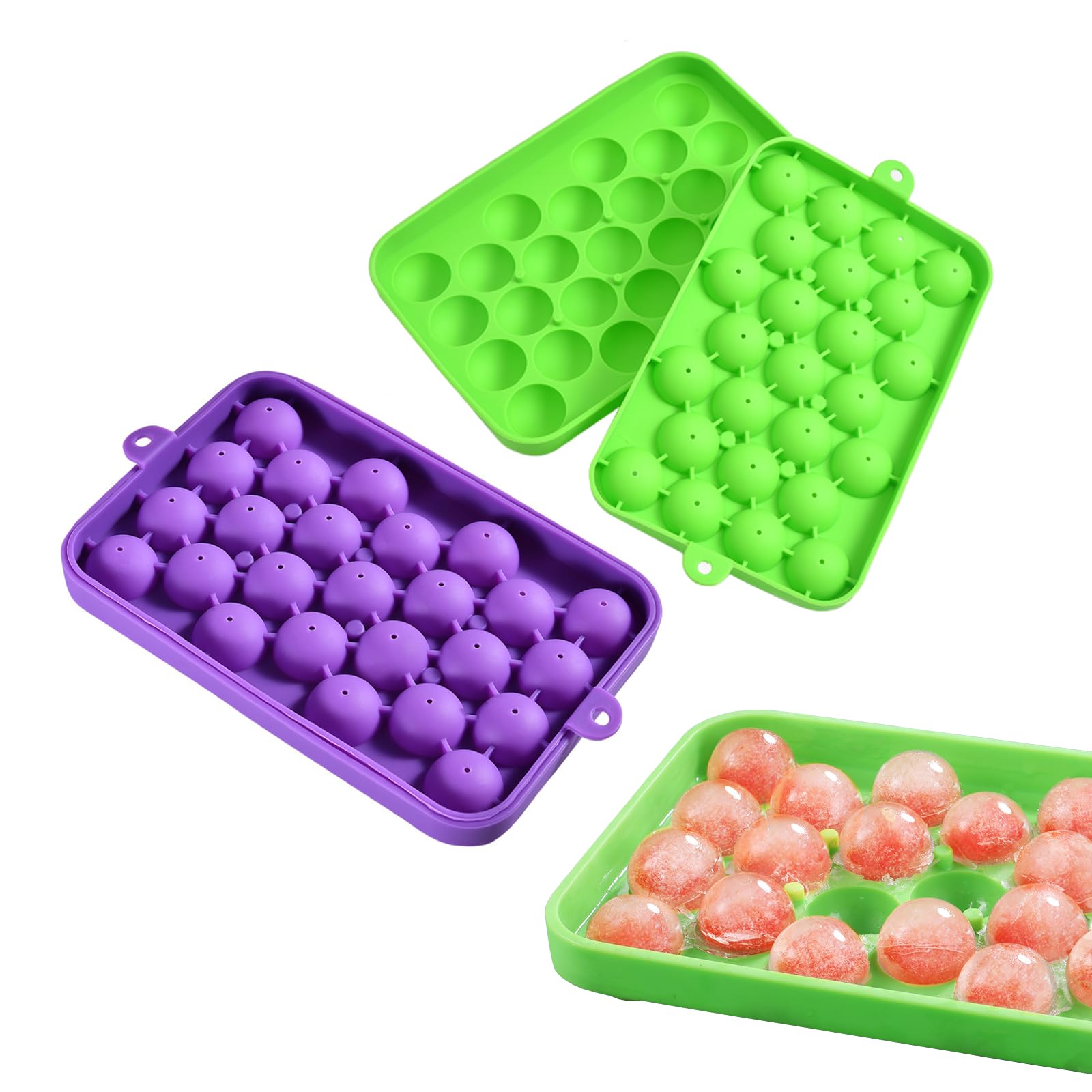 Ice Tray, Round Ice Trays, Pack of 2 Small Round Ice Trays, Ice Ball Trays, Easy-Release 25pcs Small Ice Ball, for Freezer, Cocktail, Whiskey, Juice, BPA Free