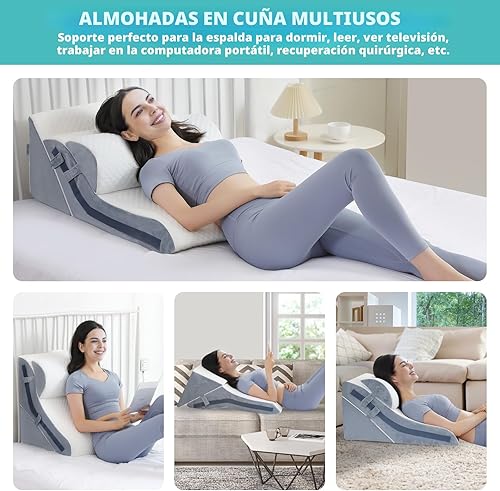 Miniatura 8 de Almohada de cuña para dormir, juego de almohada ortopédica de cuña de cama, 15 en 1, 3 piezas, almohada de cuña de espuma viscoelástica ajustable