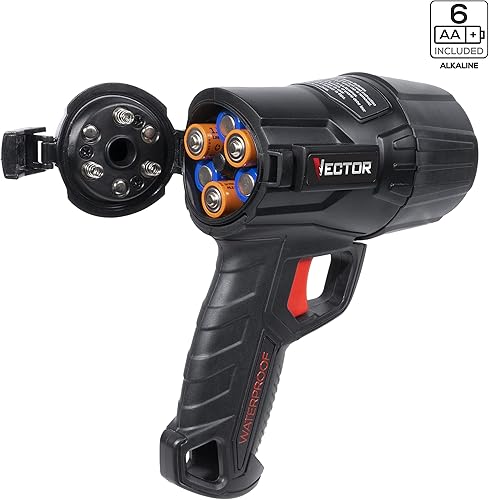 Miniatura 6 de VECTOR Linterna LED, WPAK5V, impermeable, 800 lúmenes, haz de luz de larga distancia, 6 pilas AA incluidas