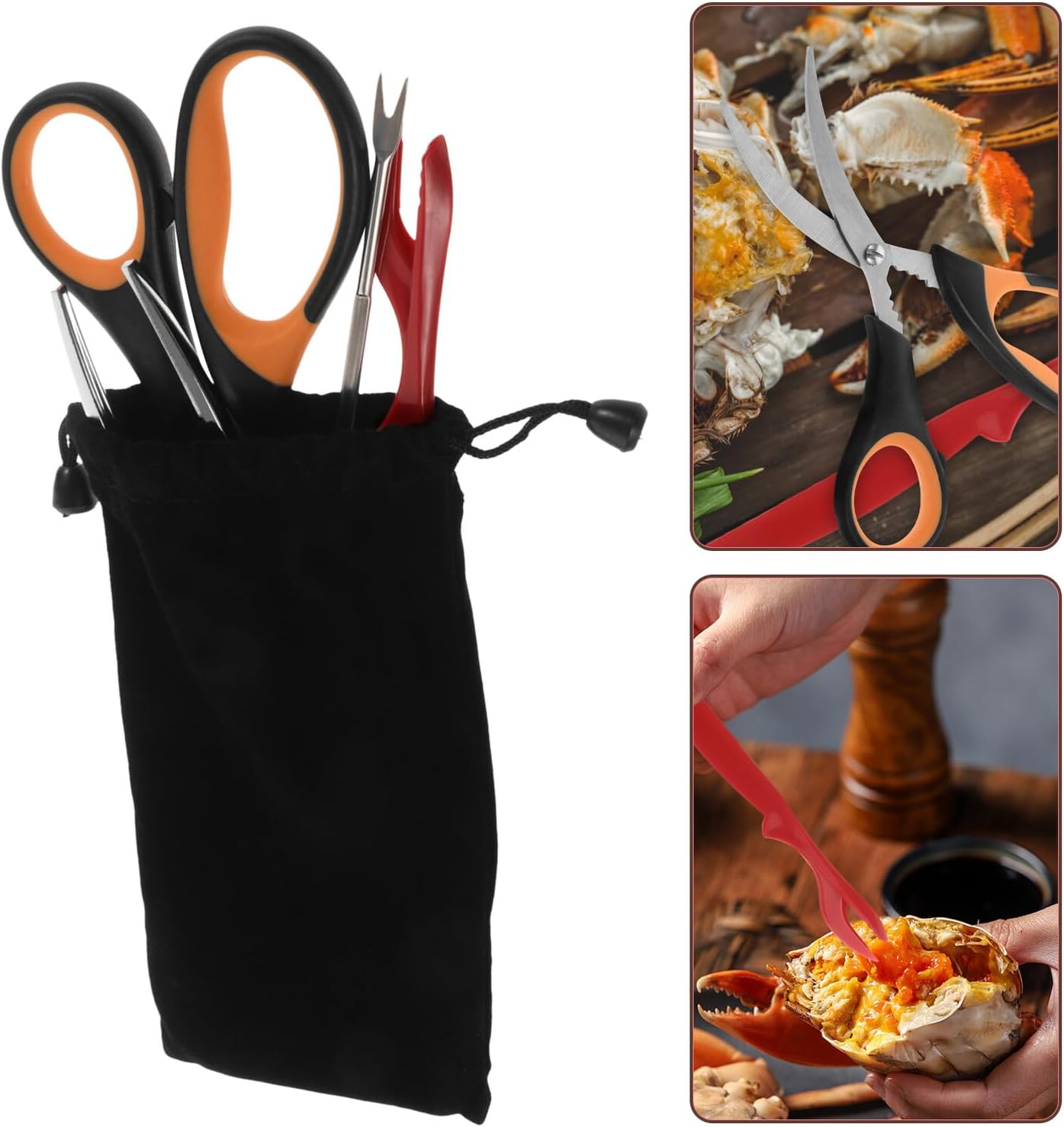 Seafood Tools Set 10pcs Crab Crackers and Lobster Forks Stainless Steel and Plastic Shellfish Cracking Kit for Home Crab Eating and Seafood Preparation