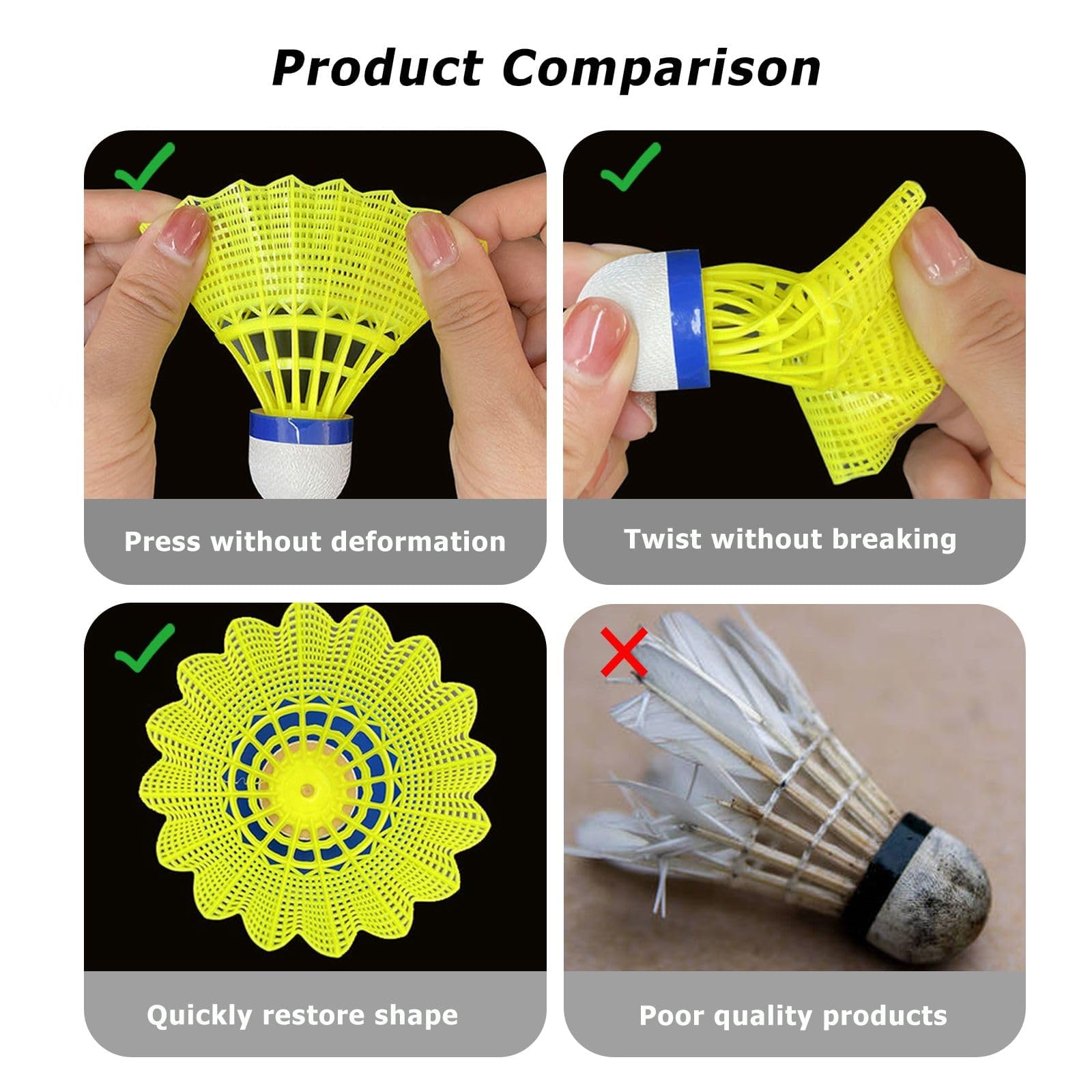 DALAETUS 24 Pezzi Volani da Badminton Set, Resistenti Palline da Badminton in Nylon, Stabilità e Durata Volano per Giocare a Badminton, Esterno e Interno, Durante Il Tempo Libero (Gialli e Bianchi)