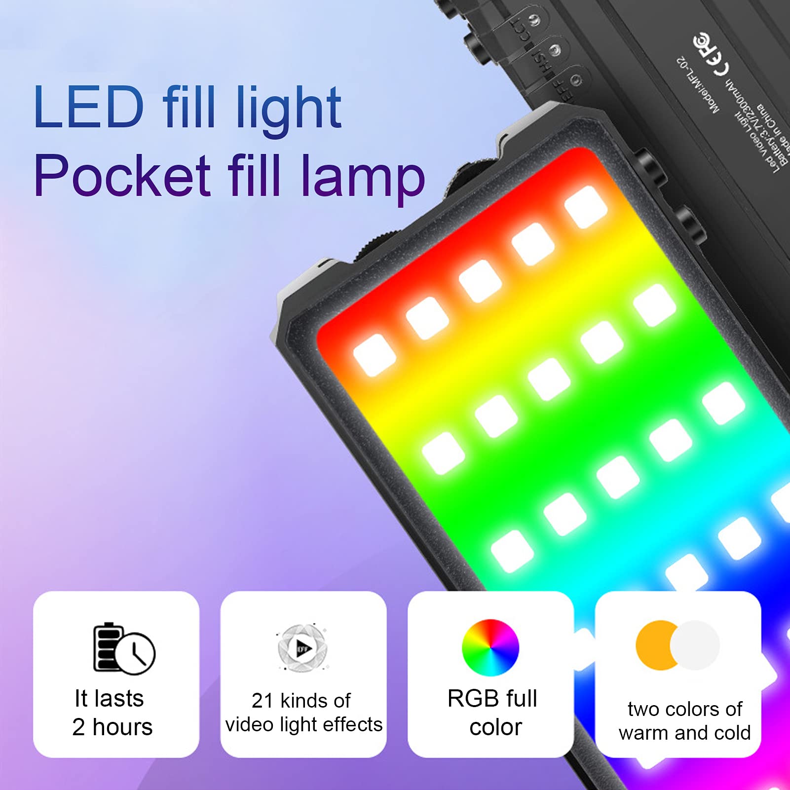 Mini luz de relleno LED, luz de video RGB de color completo Luz de cámara LED Lámpara de bolsillo SLR pequeña recargable de 2300 mAh, con cabezal de bola para zapatos fríos, para disparar y grabar vid
