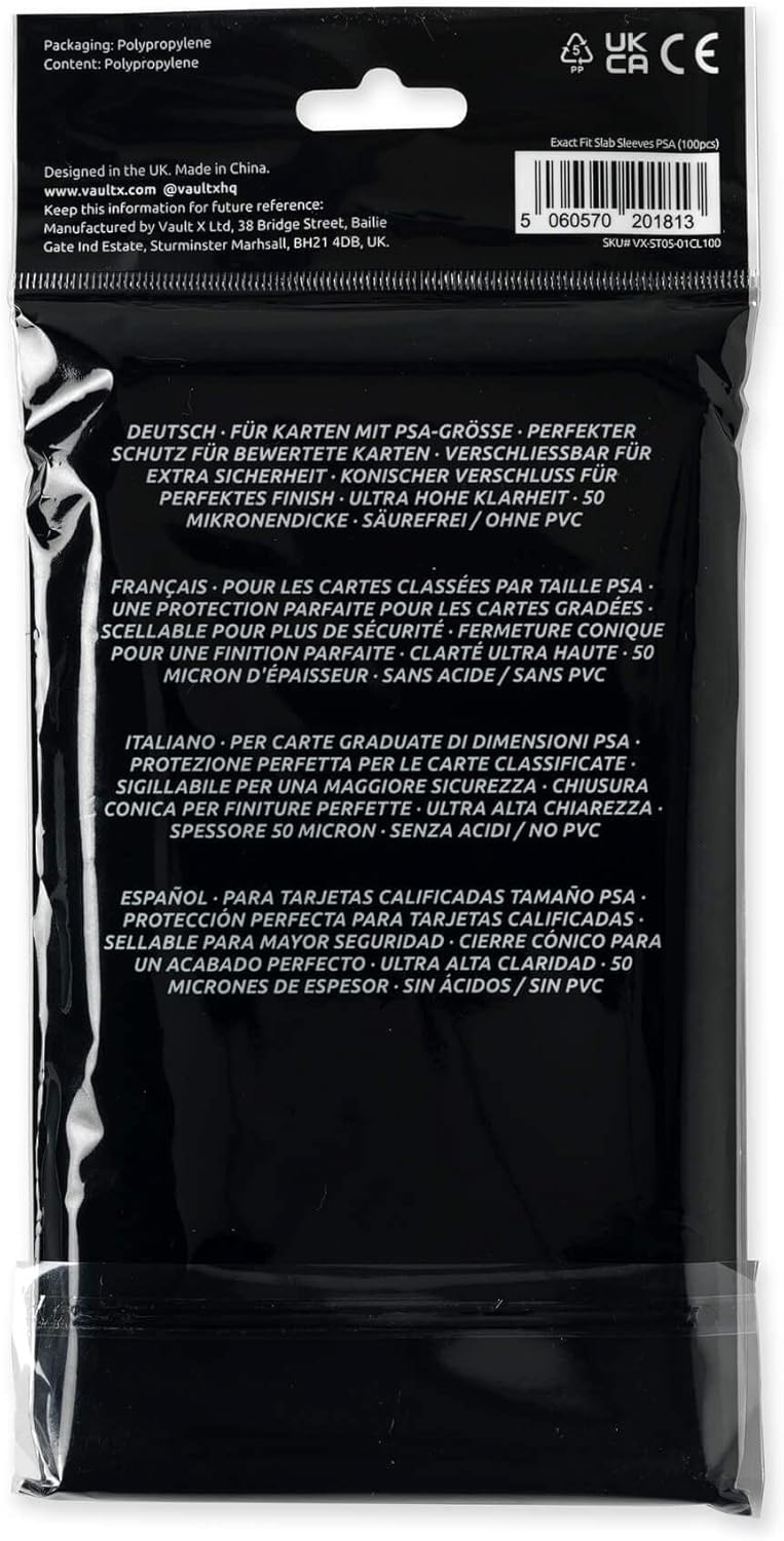 Vault X Graded Trading Card Slab Sleeves, Exact Fit Bags for PSA, MGC, CGC, UGC, GG and Other Similar Sized Cases, Collectible Card Games, Sports, TCG (100 Pack)
