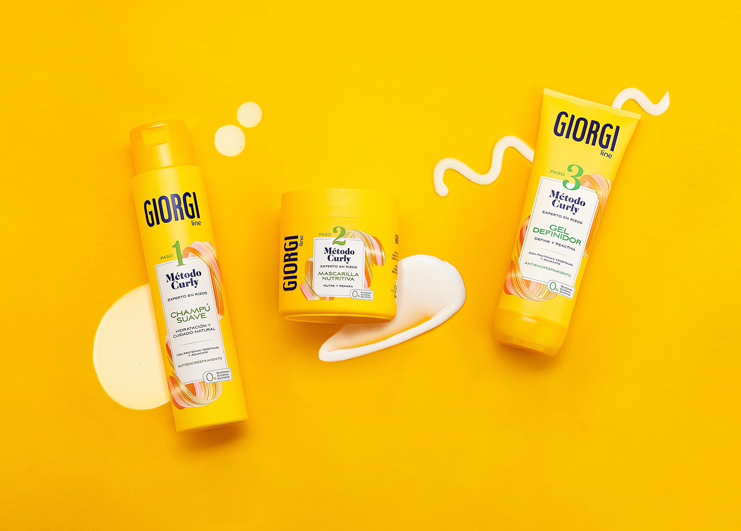 GIORGI Line - 3-stopniowy zestaw inicjacyjny do metody Curly, Spektakularne loki, 0% Alkohol, 0% silikony, 0% siarczany, z białkiem roślinnym i awokado - 950 ml