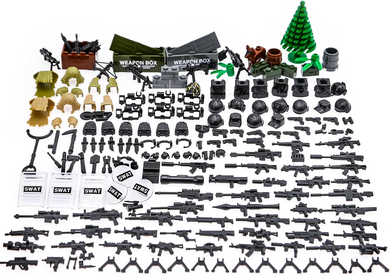 BloxBrix 180 Pezzi Armi E Accessori Militari: Set Di Equipaggiamento Per Minifigure, Con Armi Moderne, Giubbotti, Elmetti, Per Giochi Di Guerra E MOC - 2