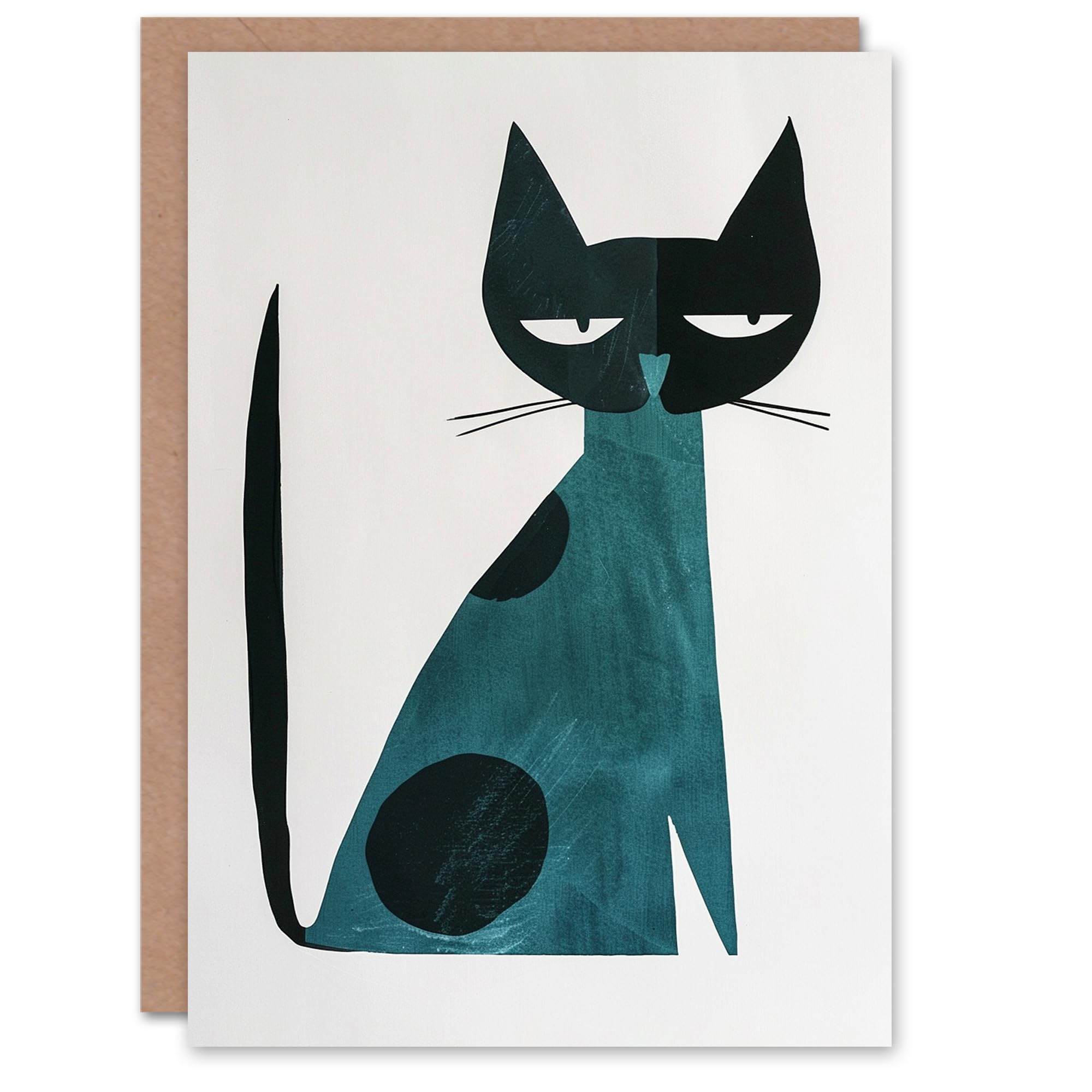 Artery8 Cat Lover Teal Mid Century Modern Geometric Pet Blank For Him Or Her Art Birthday Card