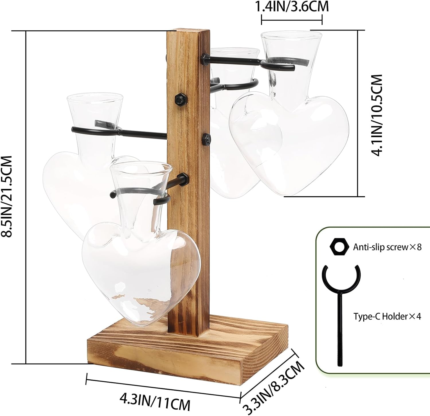 Plant Terrarium Propagation Stations with Wooden Stand, Glass Vase for Indoor Hydroponics Home Garden Office Decoration Gift for Women - 4 Love Bulb Vase - Image 2