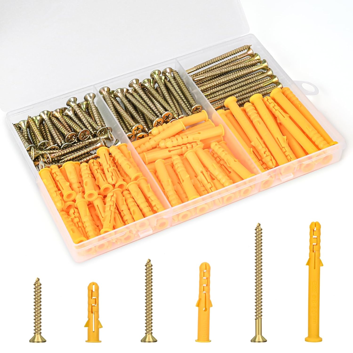 Aovchei 170pcs Drywall Anchors Kit with #6x1.18/1.57/2.36" Screws - Heavy Duty Plastic Anchors for Pictures, Shelves, Curtains