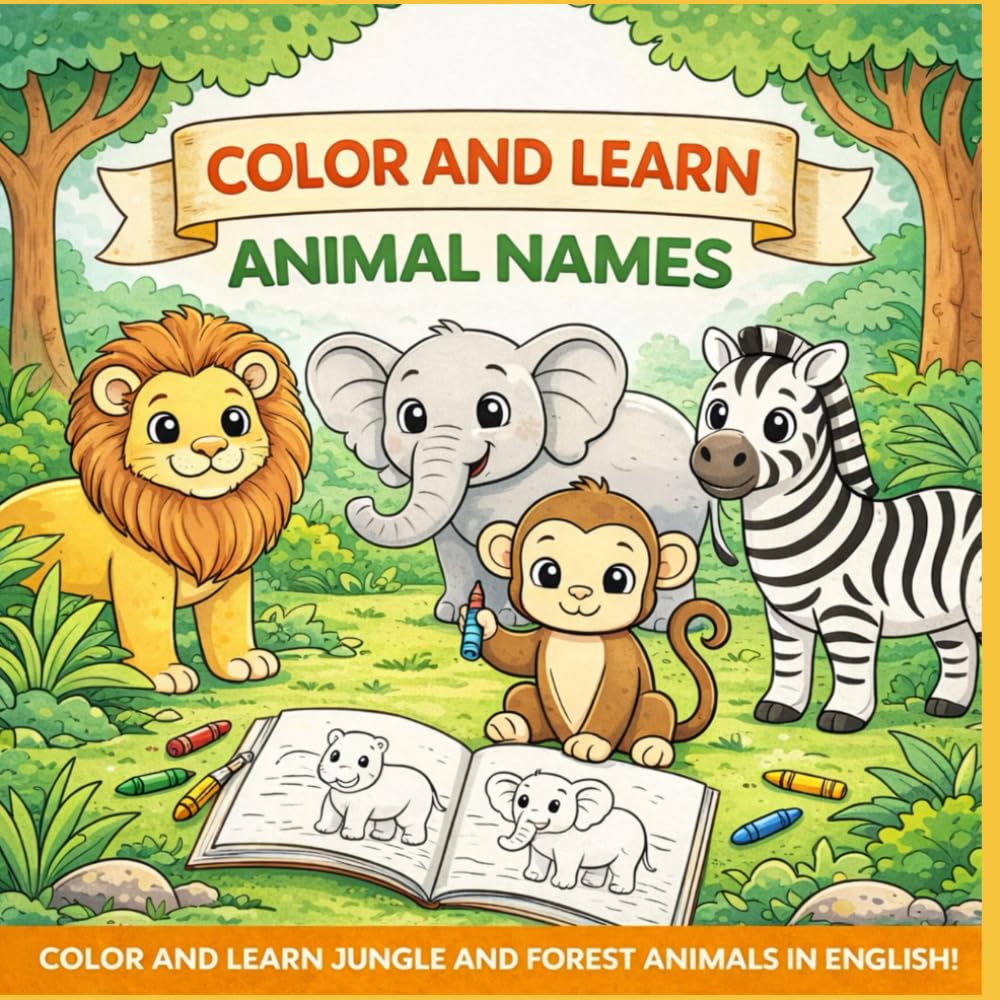 My First Animal Names Coloring Book Jungle & Forest Animals in English for Kids