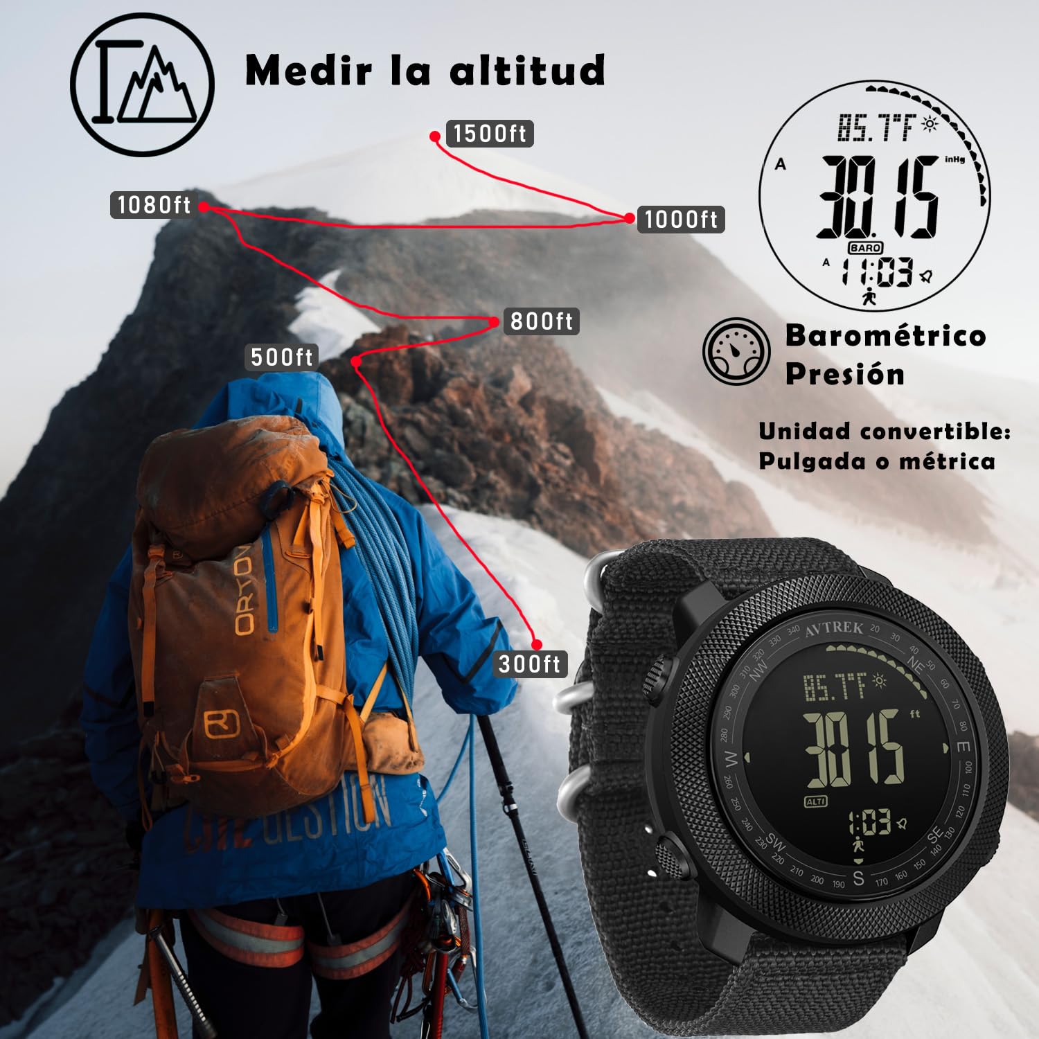 AVTREK Digitale Sportuhren für Männer Kinder Militär Uhr mit Kompass, Höhenmesser, Schrittzähler und Hintergrundbeleuchtung Taktische Uhr
