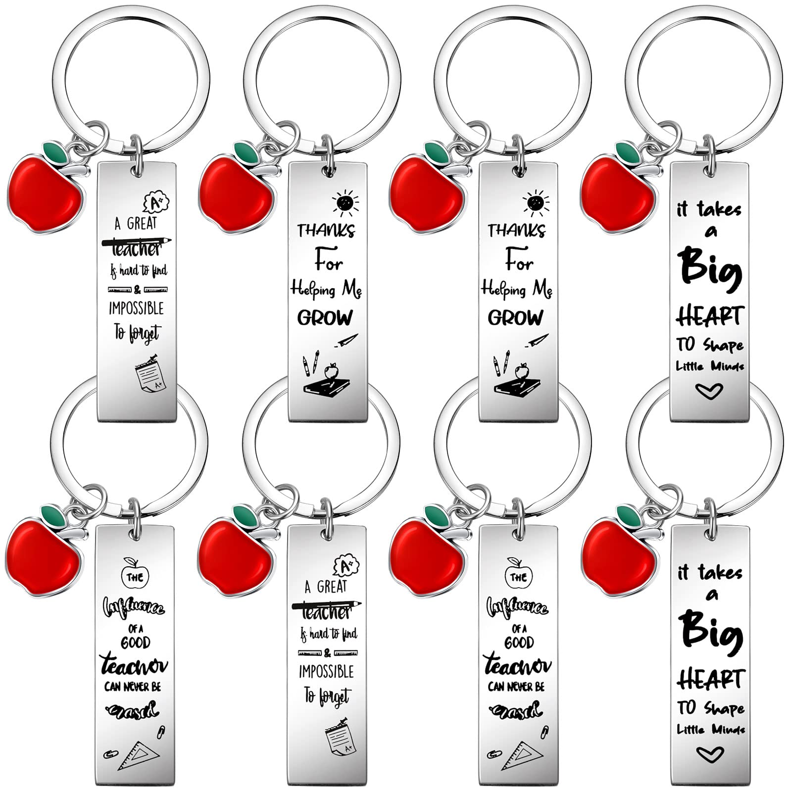 Hicarer 8 Pcs Teacher Appreciation Gift Keychain Bulk Heart Key Chains Pendant for Women
