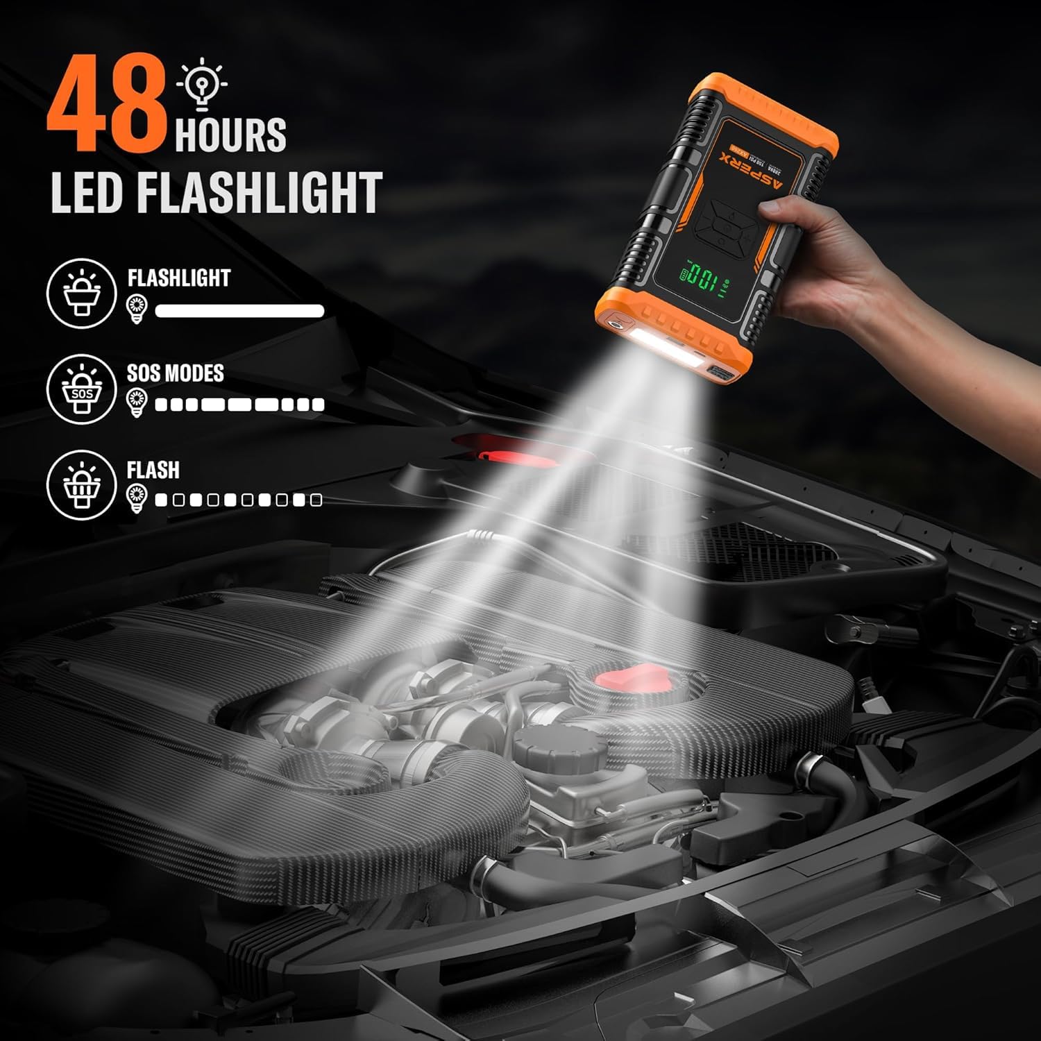 ASPERX Starthilfe Powerbank mit Kompressor,150PSI 3000A Auto Starthilfe Powerbank mit LED Taschenlampe Starthilfekabel,Jump Starter für 12V Motorrad SUV (Bis Zu 10L Benzin Oder 8L Diesel)