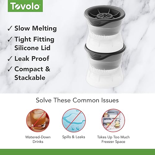 Miniatura 3 de Tovolo Moldes de hielo en forma de pelota de fútbol, juego de 2 moldes de hielo grandes, juego de regalo de moldes de hielo únicos con temática