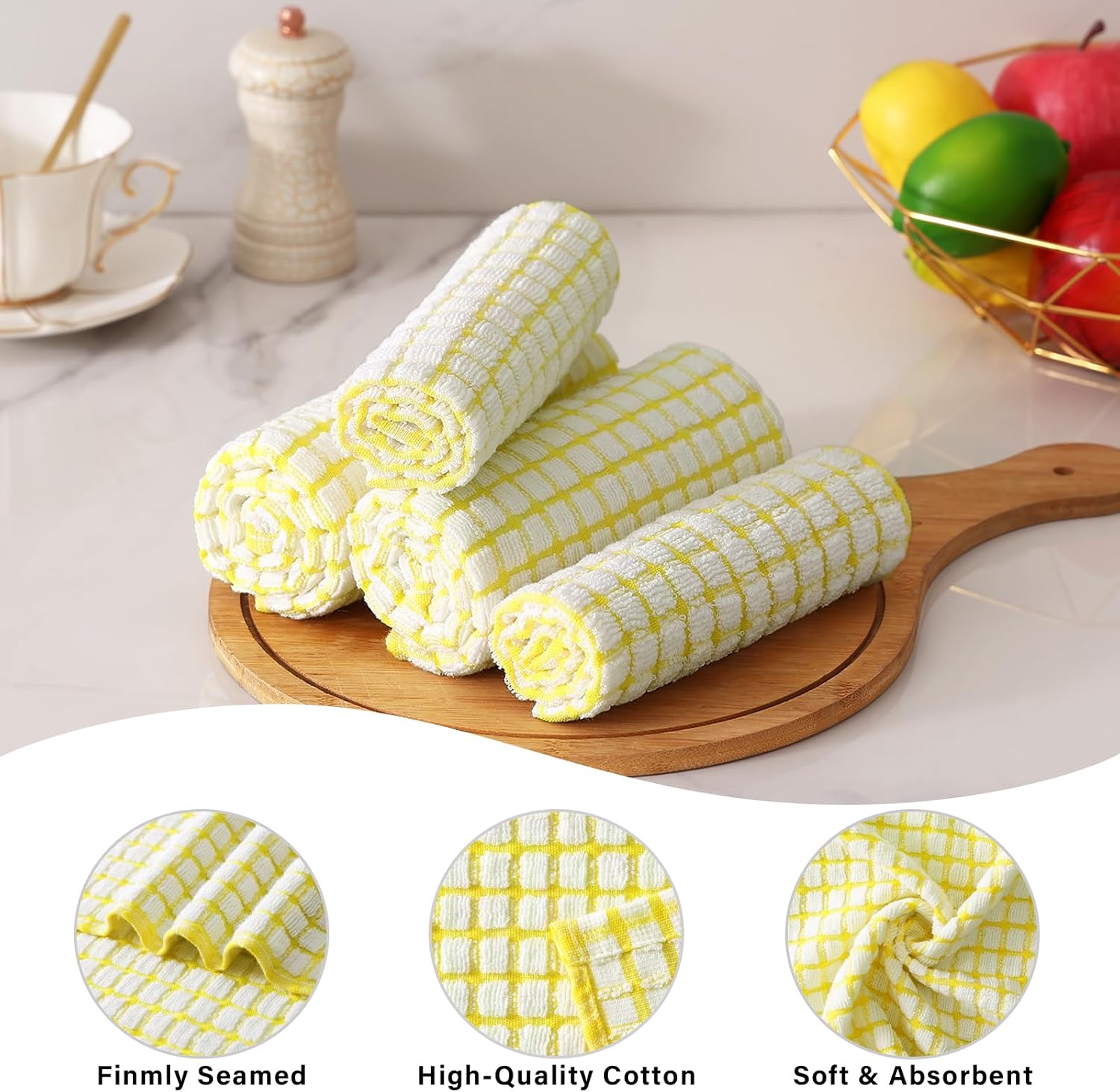 Homaxy Kitchen Towels and Dishcloths Set, 16 x 25 and 12 x 12 Inches, Set of 8 Cotton Terry Kitchen Dish Towels, Super Soft and Absorbent Dish Cloths, Yellow thumbnail