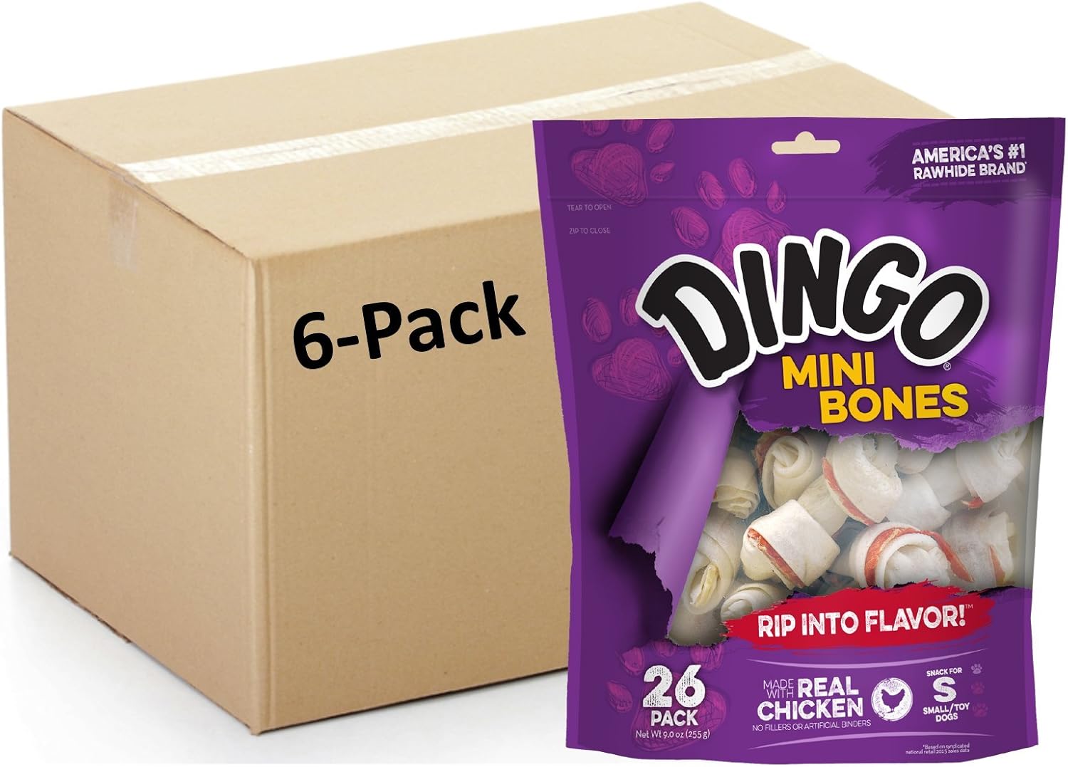 Dingo Mini Bones, Rawhide For Small/Toy Dogs, 26-Count, 6-Pack