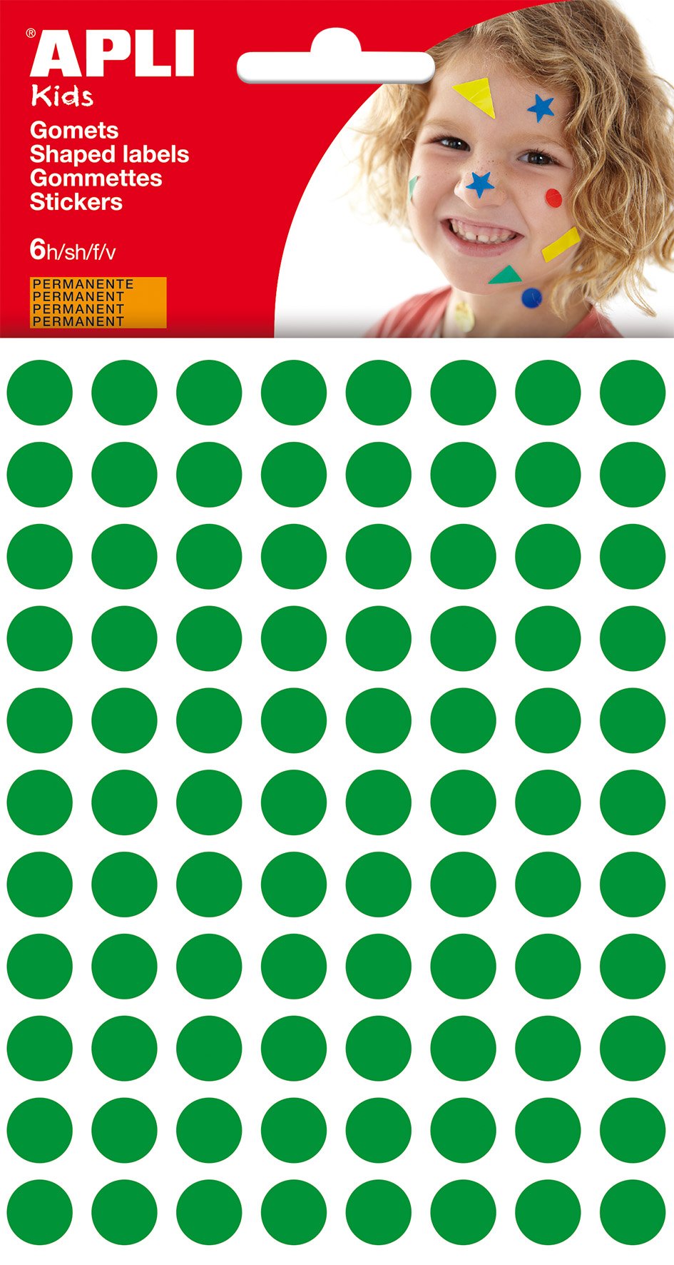 APLI Kids 13233 – Bag of Round Gummets 10 mm, Green, 6 Sheets