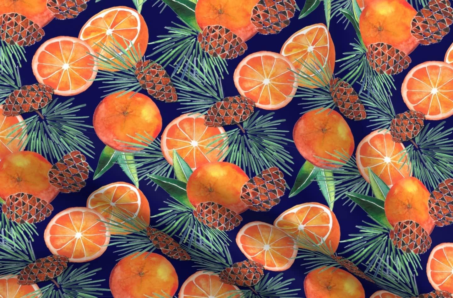 Spoonflower Fabric - Winter Holiday Christmas Citrus Autumn Evergreen Pine Oranges Printed on Minky Fabric by The Yard - Sewing Baby Blankets Quilt Backing Plush