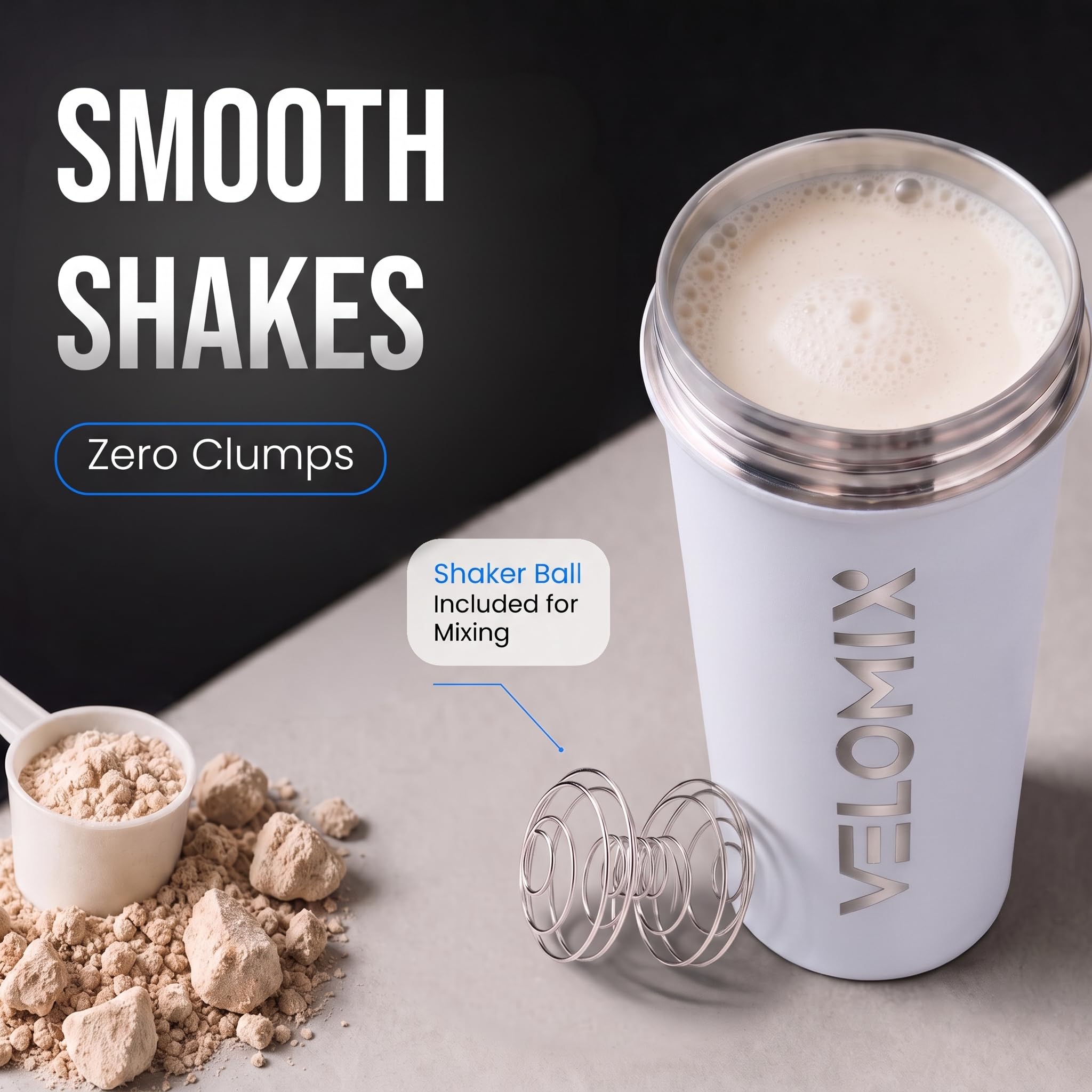 VELOMIX 24oz Stainless Steel Shaker Bottle with Wire Whisk (White) — Amazon image 4