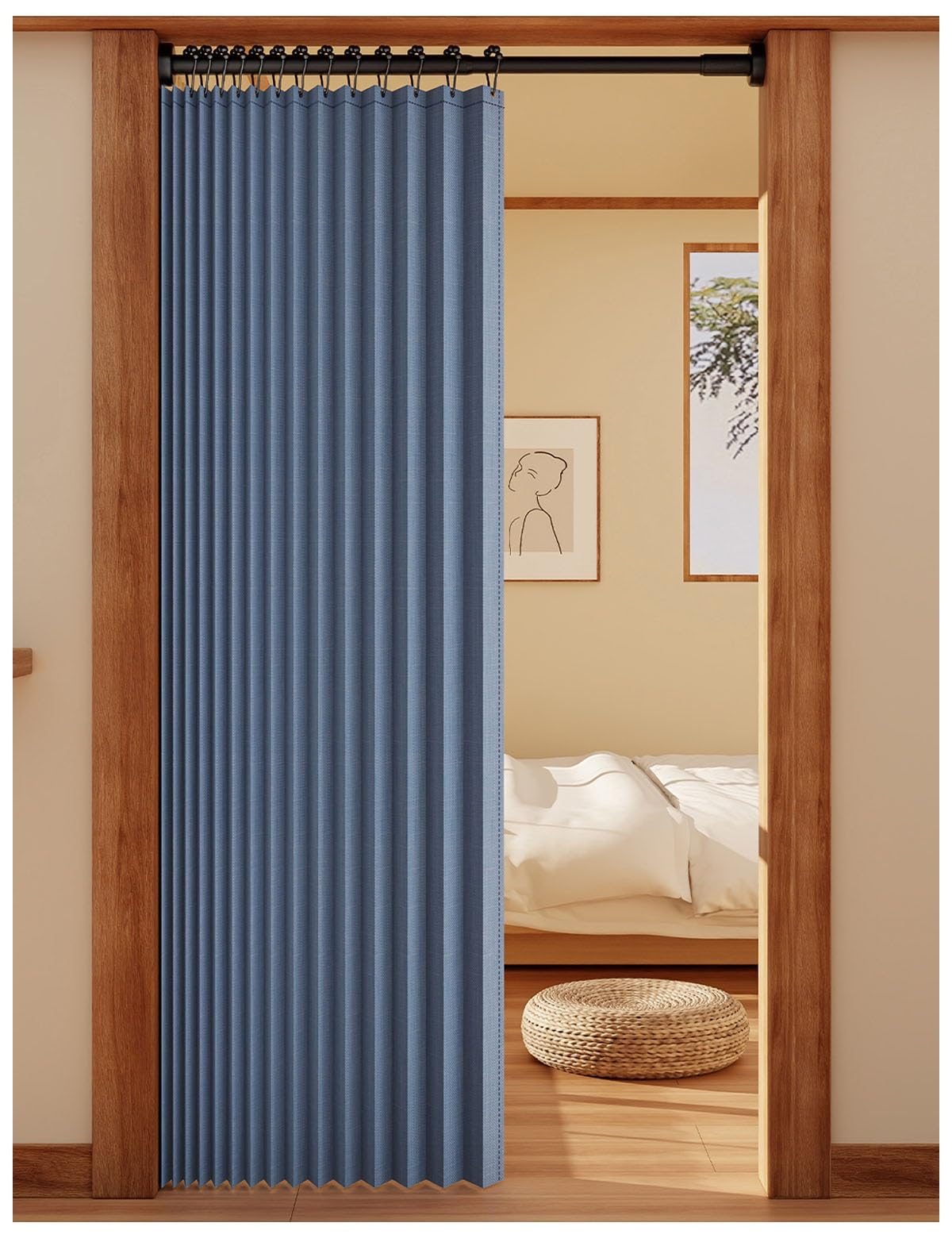 Rideau de porte à tringle sans perçage pour isoler la chambre du bruit