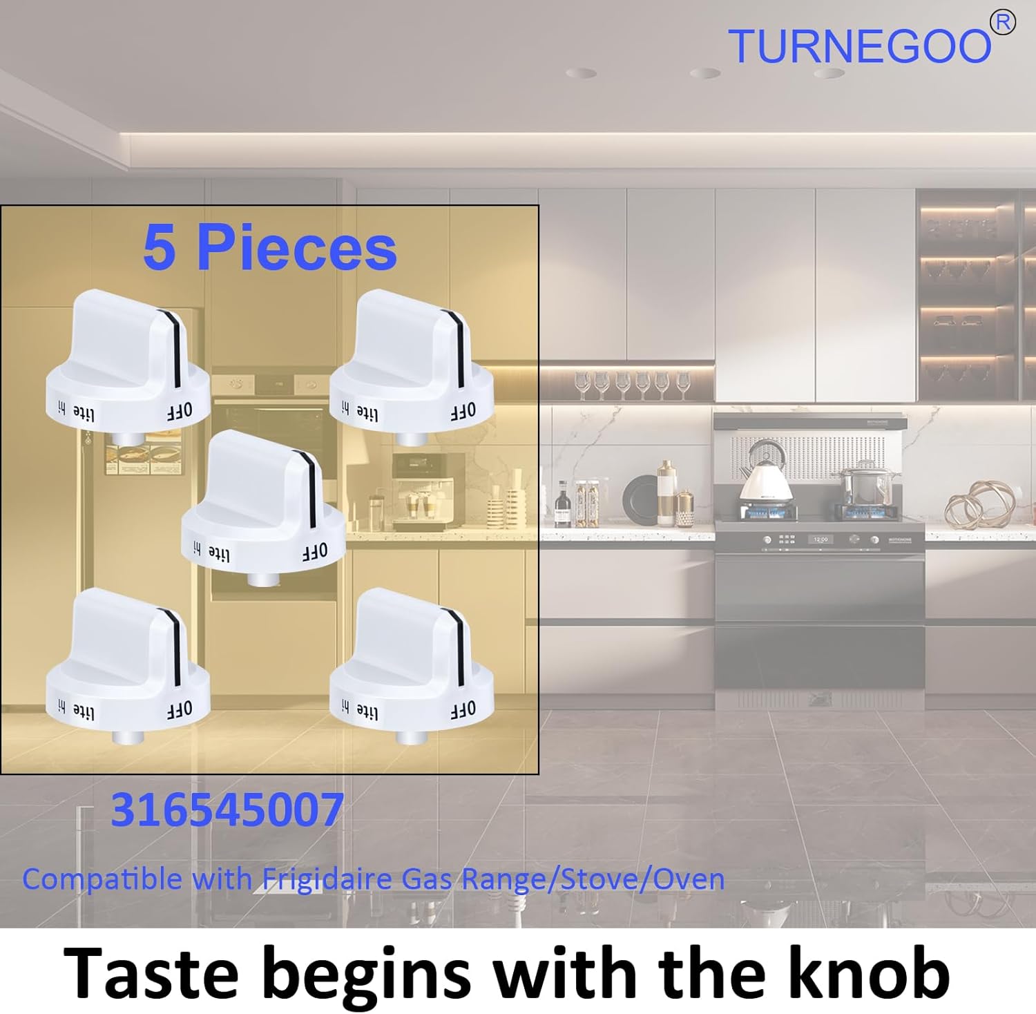 Upgrade 316545007 Gas Stove Knobs，Cooktop Surface Burner Control Knobs White Replacements, Only Compatible with Frigidaire Gas Range/Oven/Stove Knobs (5 Pieces)