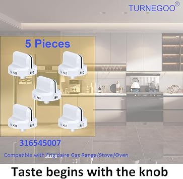 Upgrade 316545007 Gas Stove Knobs,Cooktop Surface Burner Control Knobs White Replacements, Only Compatible with Frigidaire Gas Range/Oven/Stove Knobs (5 Pieces)