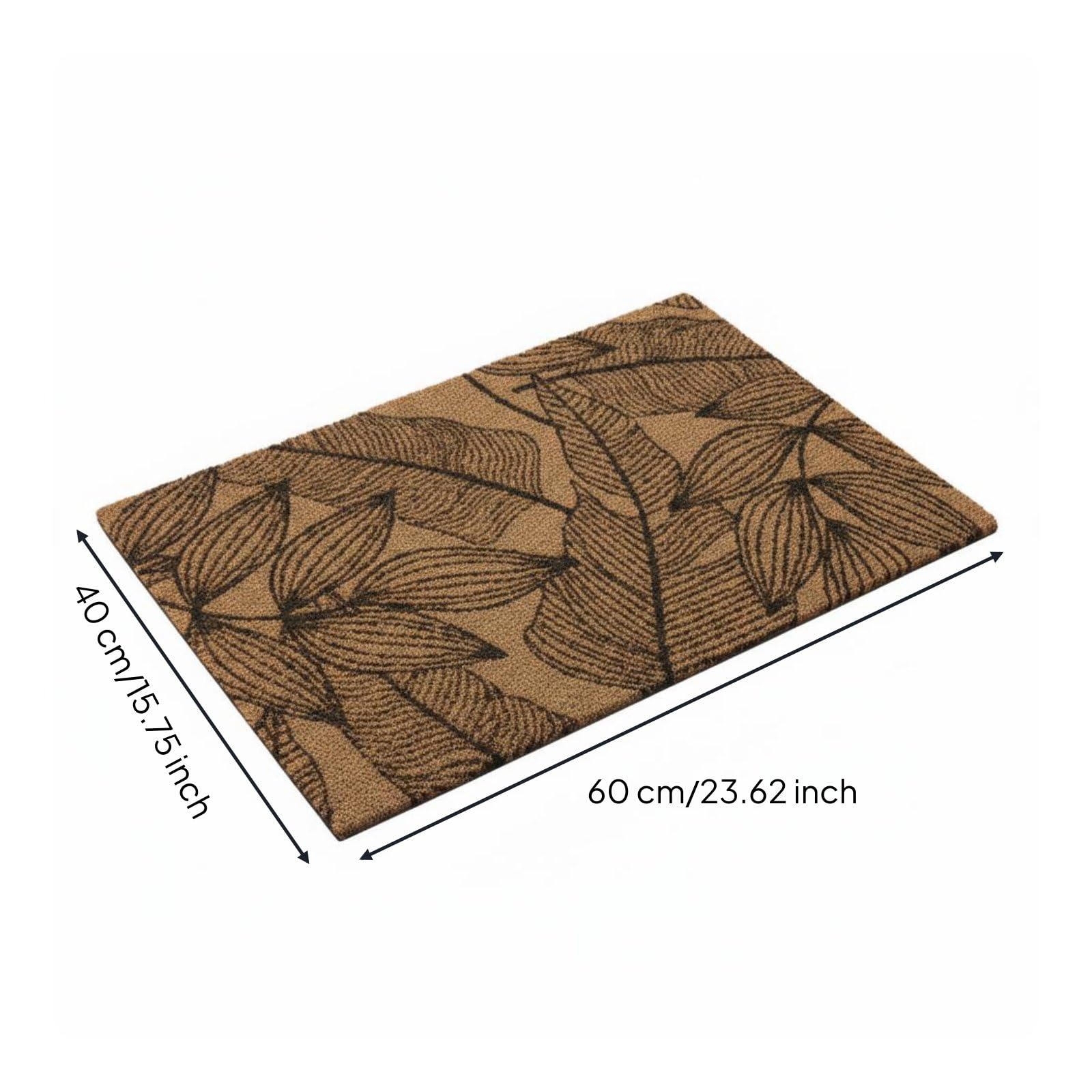 Milageto Paillasson en Fibre de Paillasson Tapis d'Entrée Tapis de Porte Tapis Antidérapant en Fibres Résistantes Gratte Semelles pour Garder Les Sols Propres, Ombre de Feuille sereine, 40 * 60cm