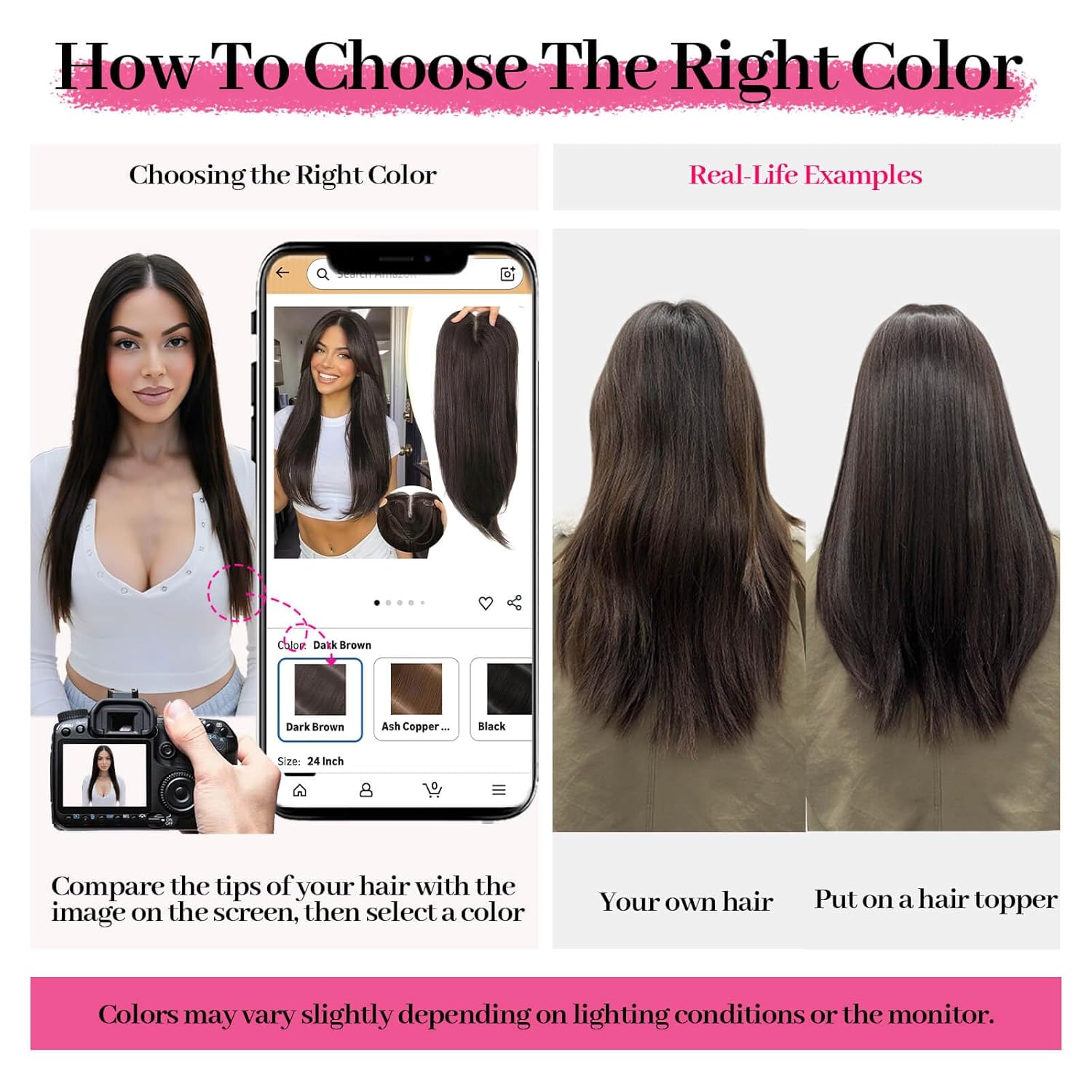 Dark Brown Synthetic Hair Toppers for Women with Thinning 5x6 inch Large Base Coverage Clip in Wispy Bangs Upgraded Adjustable Bandage 24 Inch Long Layered