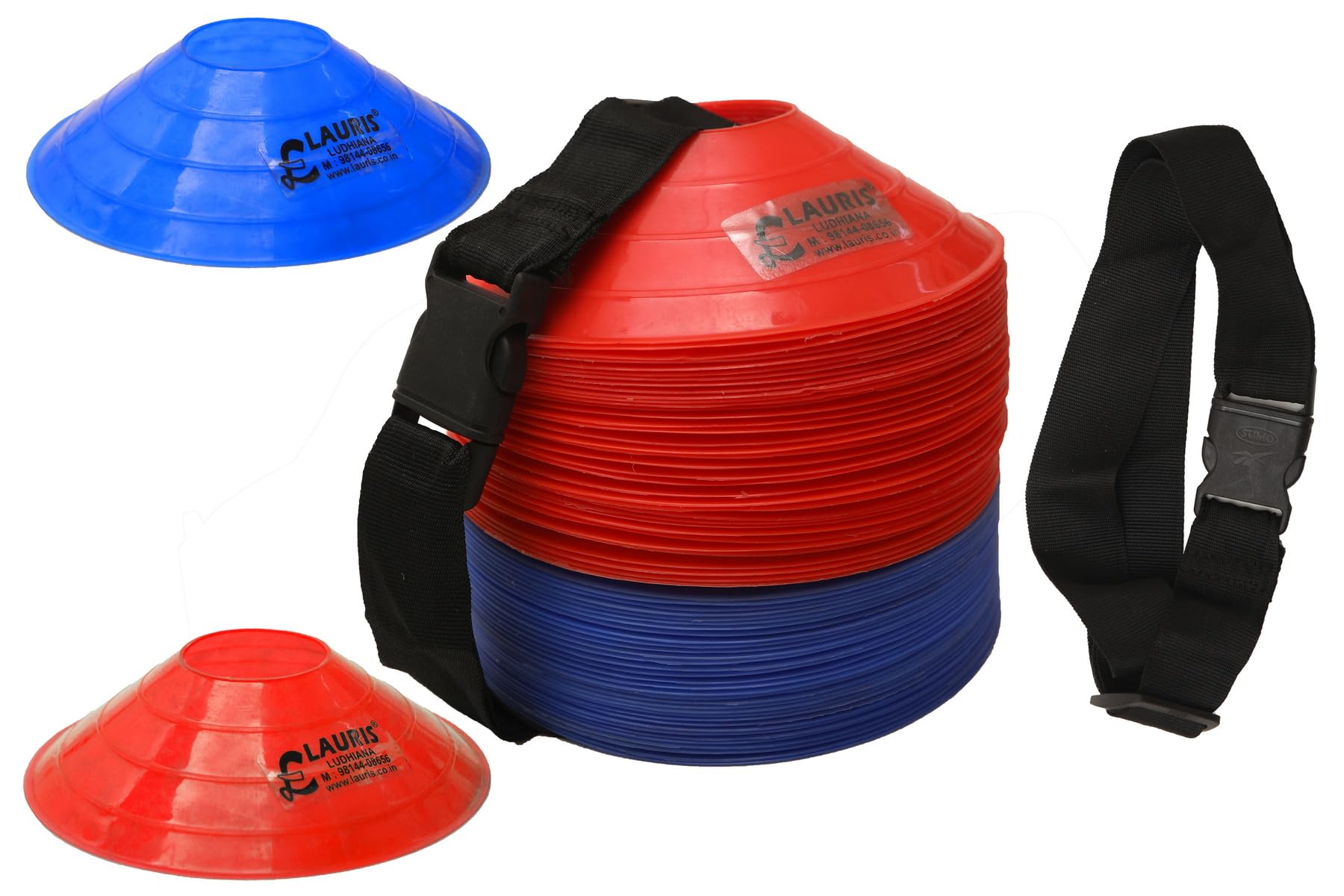Lauris Football Training Field Space Marker Disc Cones for Cricket Soccer Baseball and All Sports Activity with Carry Strap for Adults and Kids. Diameter 7inches Height 2inches. Set of 10-image-3