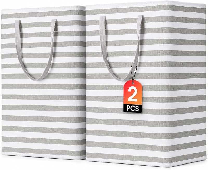 2 Pack Large Laundry Baskets, Laundry Hampers, Freestanding Waterproof Collapsible Clothes Basket with Easy Carry Handles in Laundry Room Bathroom Bedroom Dorm,Grey,75L