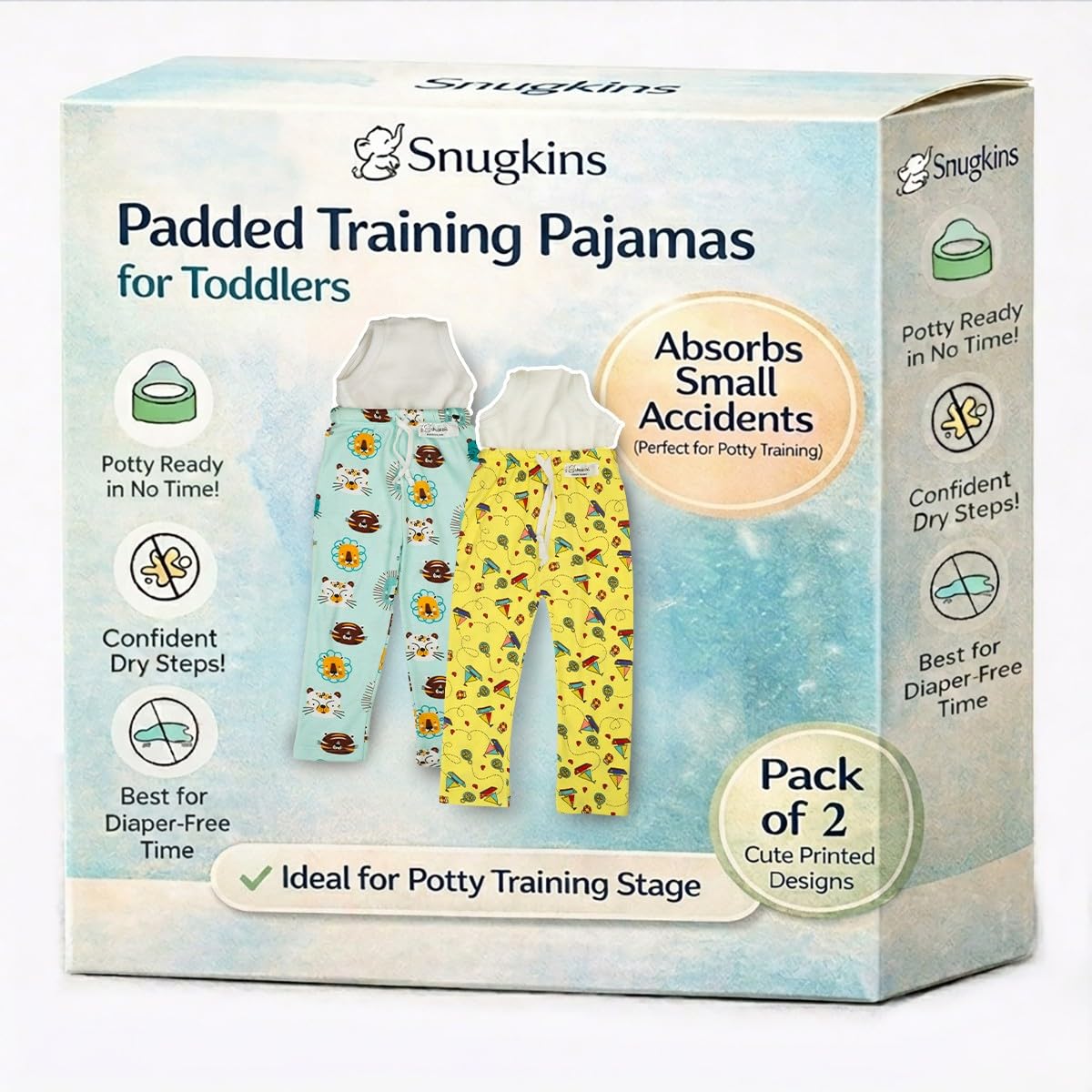 Snugkins Diaper Pants for Toddlers 2-3Y | 100% Cotton Training Pants with Attached Padded Underwear | Potty Training Pajamas for Boys & Girls | Reusable, Leak-Resistant, Comfortable for Daytime & Outings Pack of 2-image-31