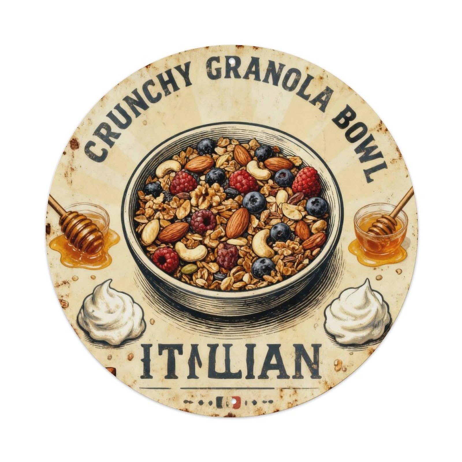 Crunchy Granola Bowl Retro Tin Sign Metal Tin Sign Plaque