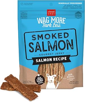 Cloud Star Wag More Bark Less Dog Treats, Jerky, Smoked Salmon, 10 oz
