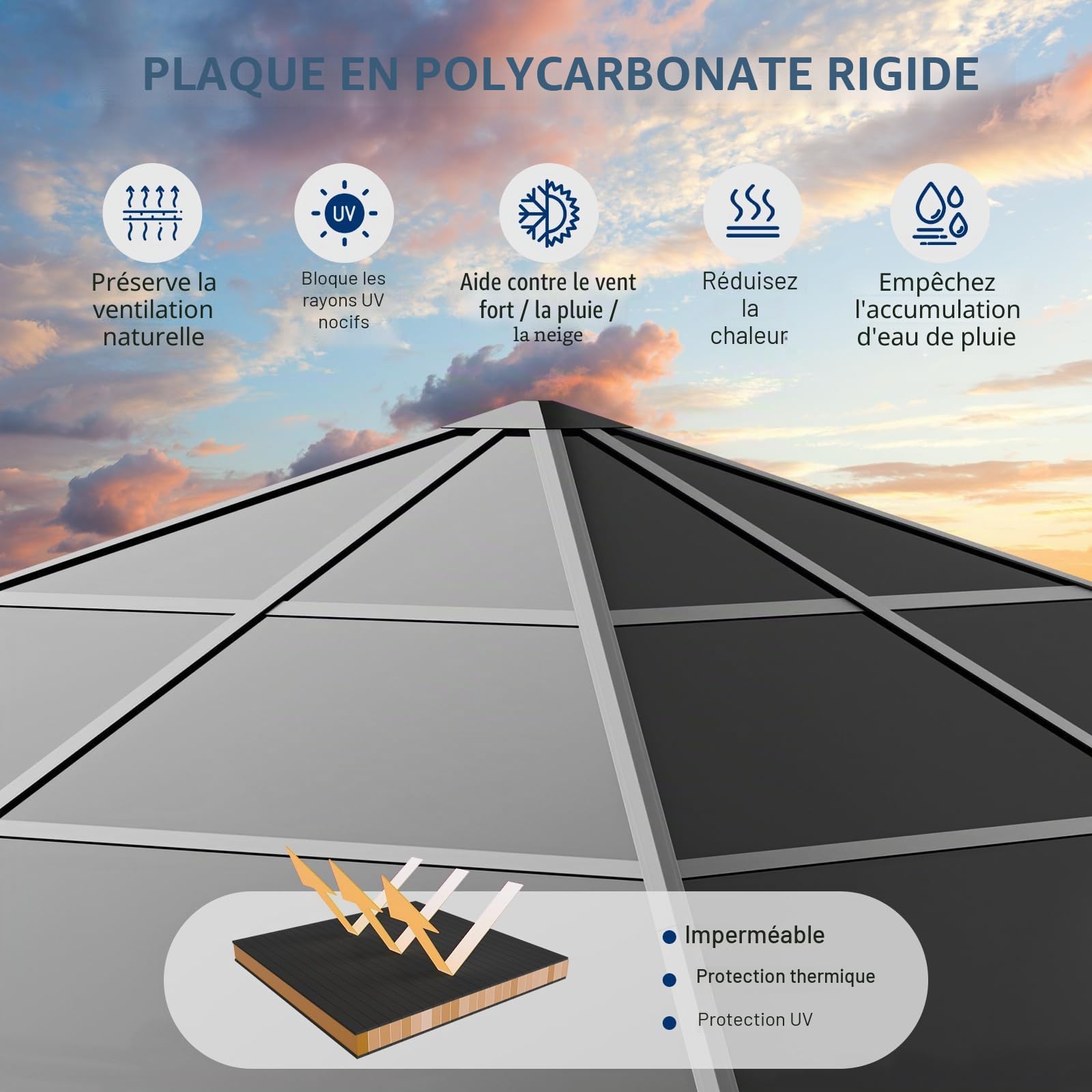 UDPATIO Tonnelle de Jardin 3x3m Imperméable - Toit UV Résistant avec Rideaux, Tonnelle Stabilisée pour Jardin, Terrasse (Gris)