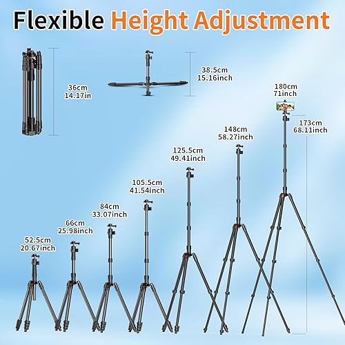 Miniatura 4 de XXZU Trípode para cámara de 71 pulgadas, trípode para teléfono con cabeza de bola de 360 y soporte para teléfono inteligente, soporte de trípode