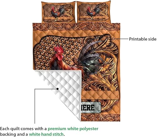 Miniatura 3 de Ohaprints Juego de ropa de cama y fundas de almohada con diseño de madera con diseño de gallo de pollo, tamaño King, Queen, doble, individual,